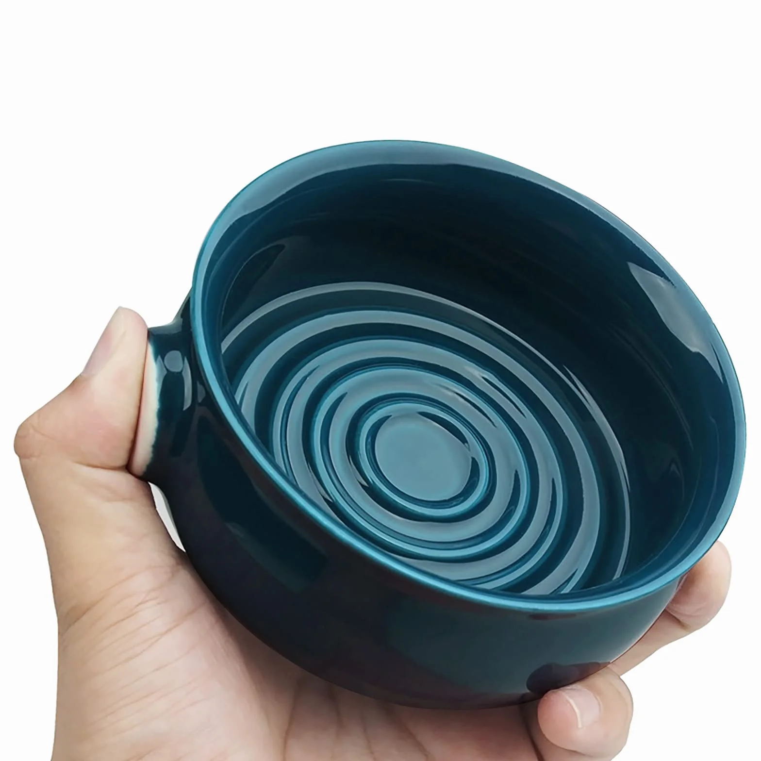 Linkidea Ceramiczna miska na mydło do golenia z antypoślizgowym uchwytem, szeroki otwór, duża pojemność, łatwiejsza do spieniania, kremowa miska do golenia na mokro dla mężczyzn (granatowa)