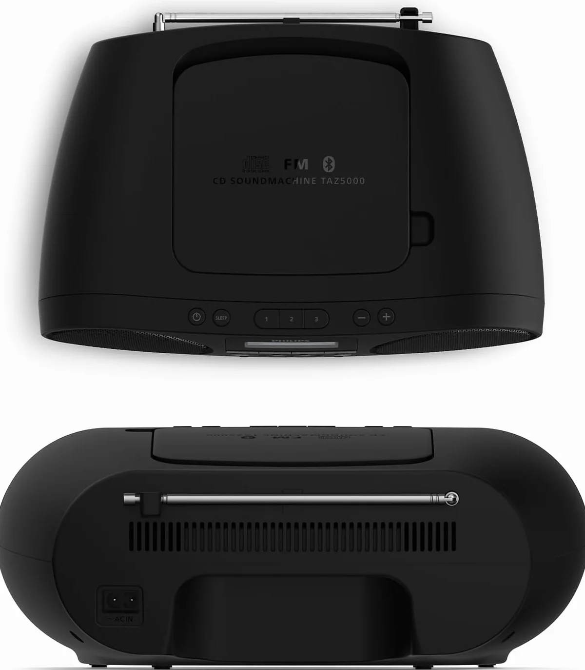 Philips Uniwersalny odtwarzacz CD TAZ5000 z radiem FM, Bluetooth 5.4, portami USB, dynamicznymi basami, gniazdem sluchawkowym 3,5 mm, zasilany z baterii/sieci (AC), wykonany z materialów z recyklingu