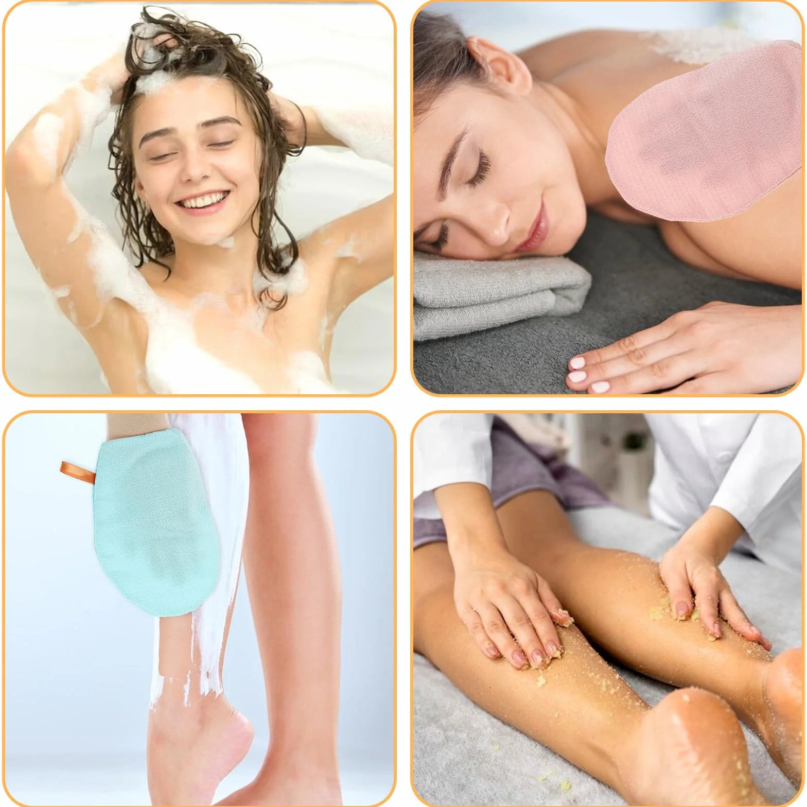 4 sztuki rękawic do peelingu hamam, rękawice do peelingu, unisex, rękawice do peelingu ciała, rękawice Kessa do wspomagania krążenia krwi i usuwania łupieżu, wielokolorowe