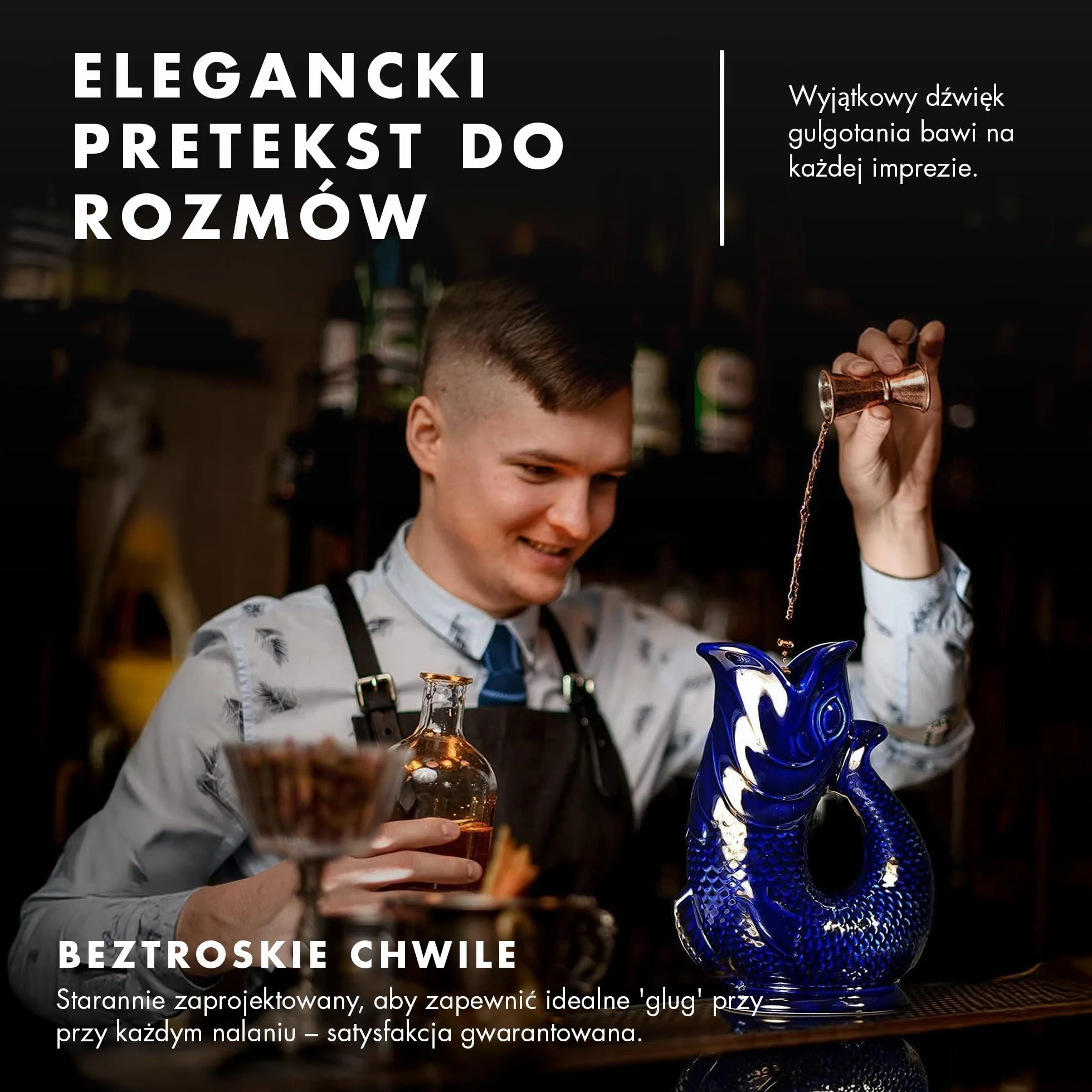 Gulgoczący dzbanek The Bubble Jug® Oceaniczna zieleń, 1,5 L – Duży, rybi ceramiczny dzbanek do serwowania koktajli, wody i ginu