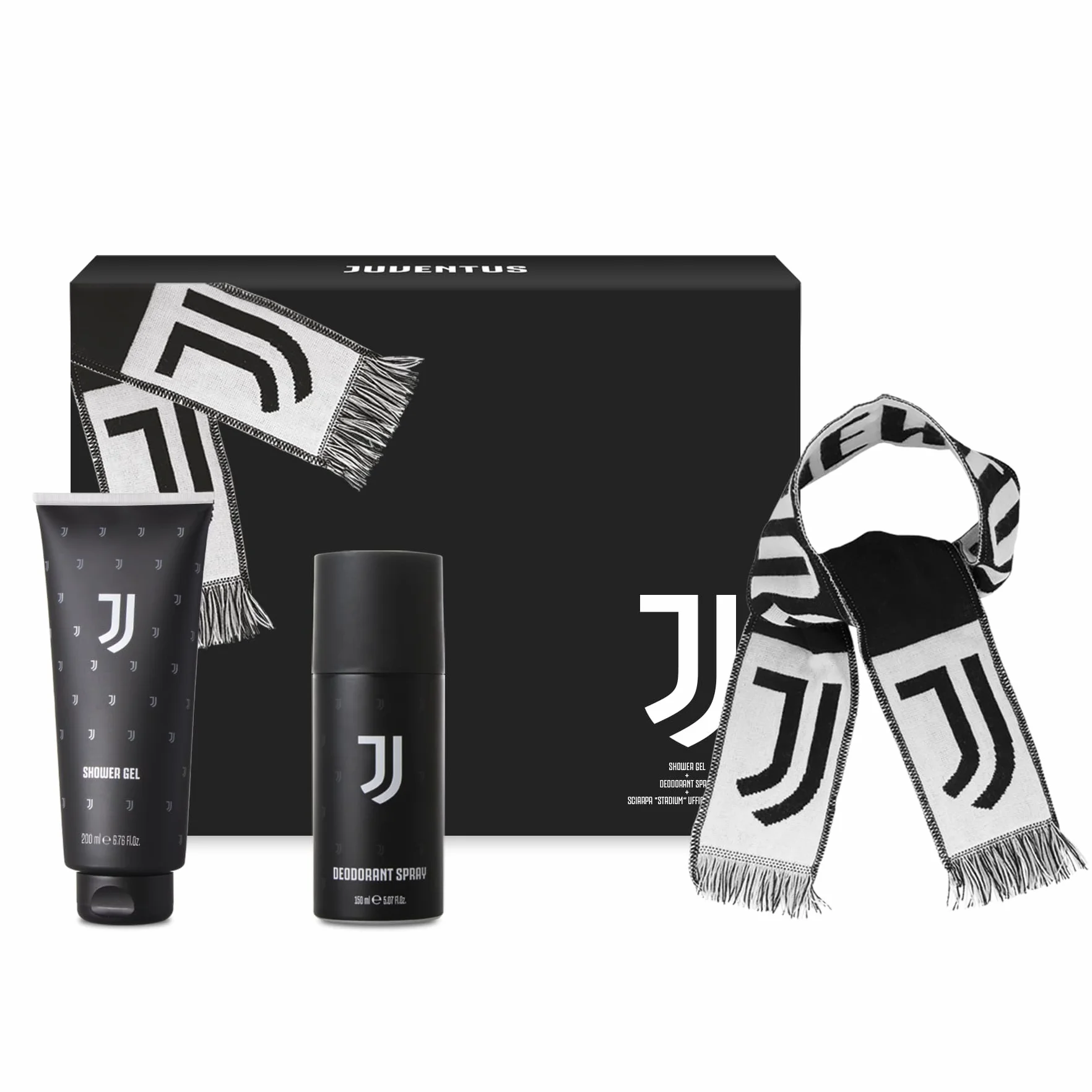 JUVENTUS | Męskie pudełko upominkowe, dezodorant 150 ml + prysznic 200 ml + szalik