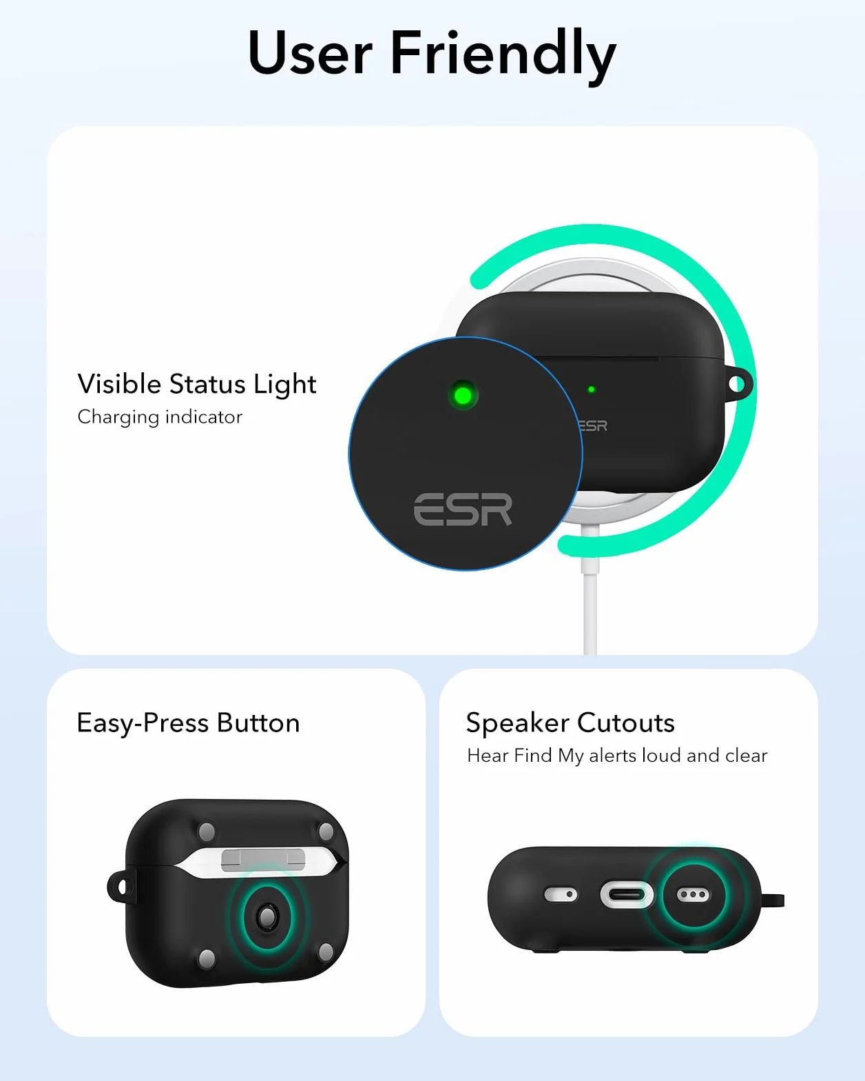 ESR Etui do Airpods Pro 2 (2023/2022/2019) z HaloLock, seria Cloud, czarne