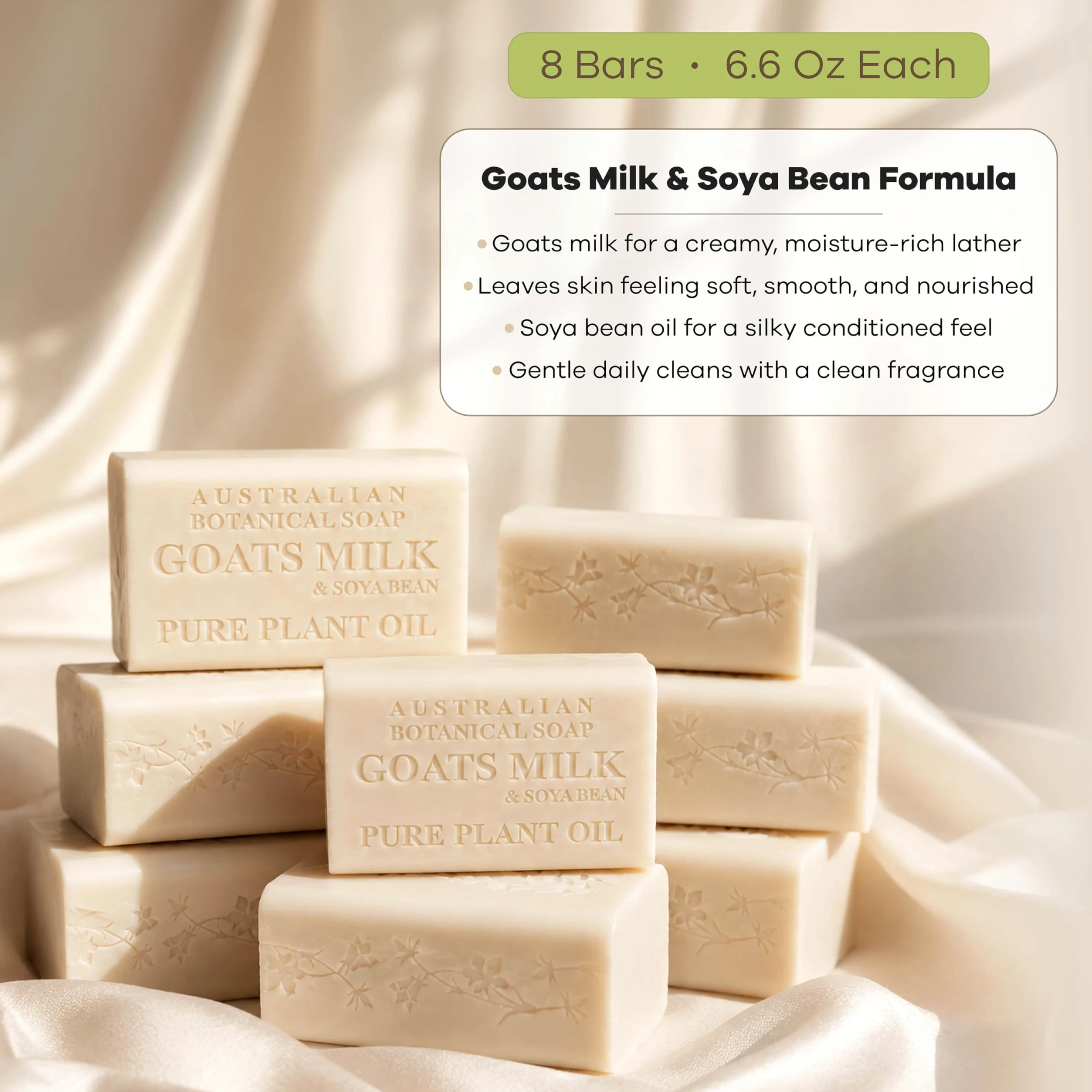 Australian Botanical Soap, Goat's Milk & Soya Bean Oil Czysta roślina naftowa mydlana 6,8 uncji, 193 g bary - 8 zliczanie