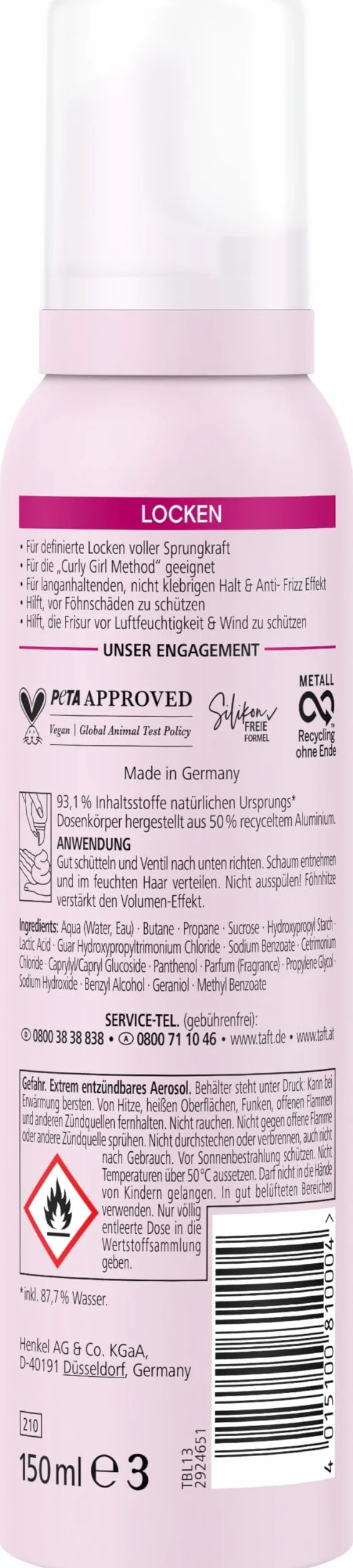 Schwarzkopf TAFT piankowe loki (2 x 150 ml), stopień utrzymania 3, pianka do włosów dla długotrwałych loków, wegańska formuła*