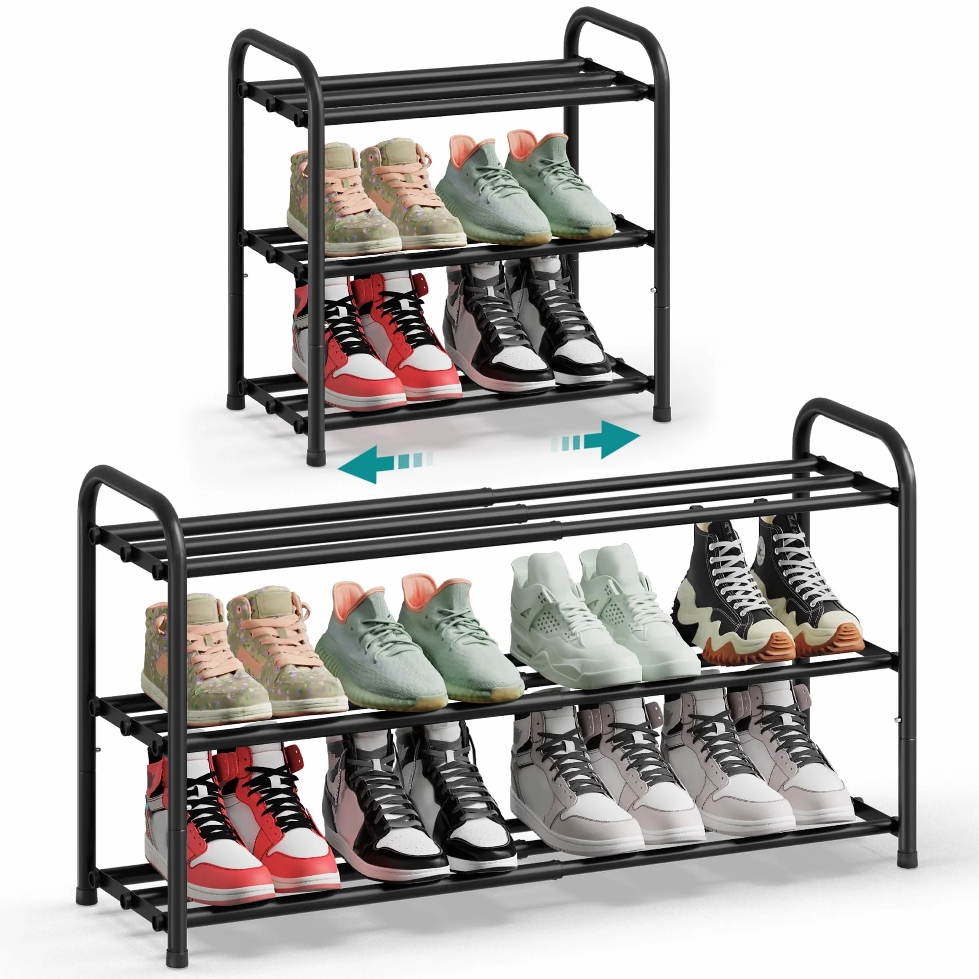 SONGMICS Rozkładany stojak na buty metalowy 3 poziomy atramentowy czarny LMR036BD01