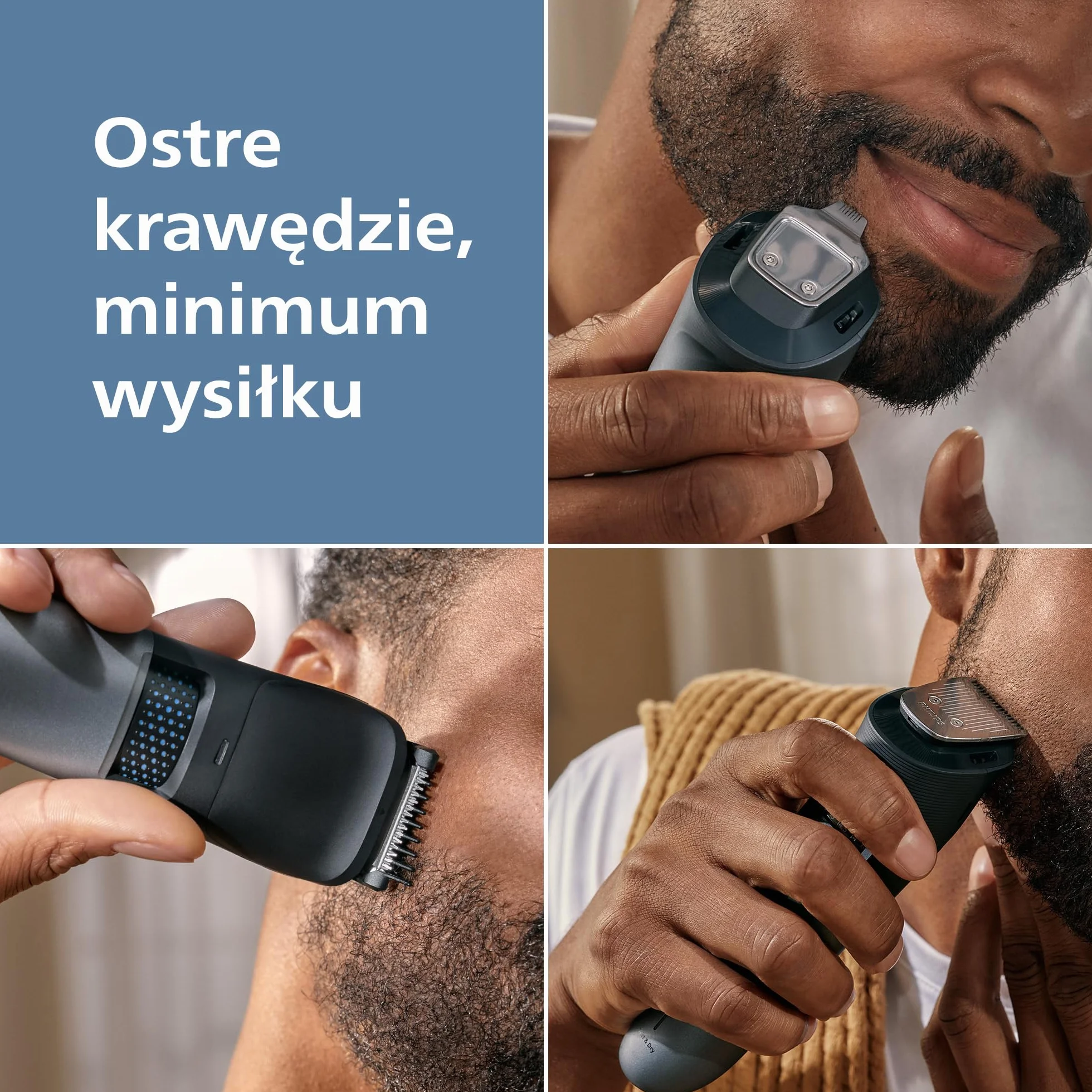 Trymer do brody Philips z serii 7000 – samoostrzące się metalowe ostrza, 40 ustawień, technologia BeardSense, zbiornik na włosy, 100% wodoodporności, szeroki trymer, model BT7670/15