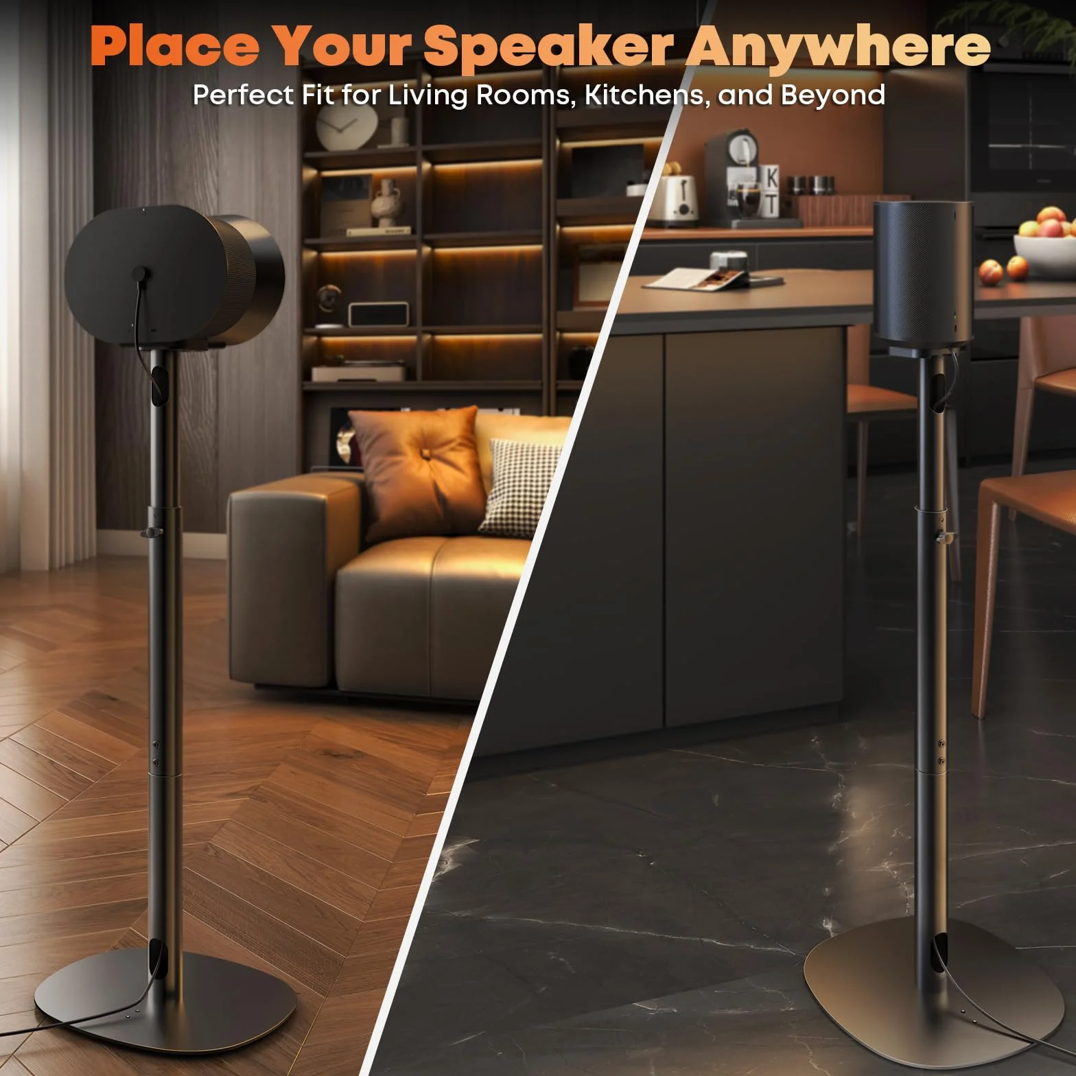 Stojaki do głośników Sonos Era 100 i Era 300 – Regulowana wysokość, Stojaki podłogowe 74-99 cm, Podstawa Dual-Mount oszczędzająca miejsce, Maksymalne obciążenie 5 kg na stojak, 1 para, Czarny
