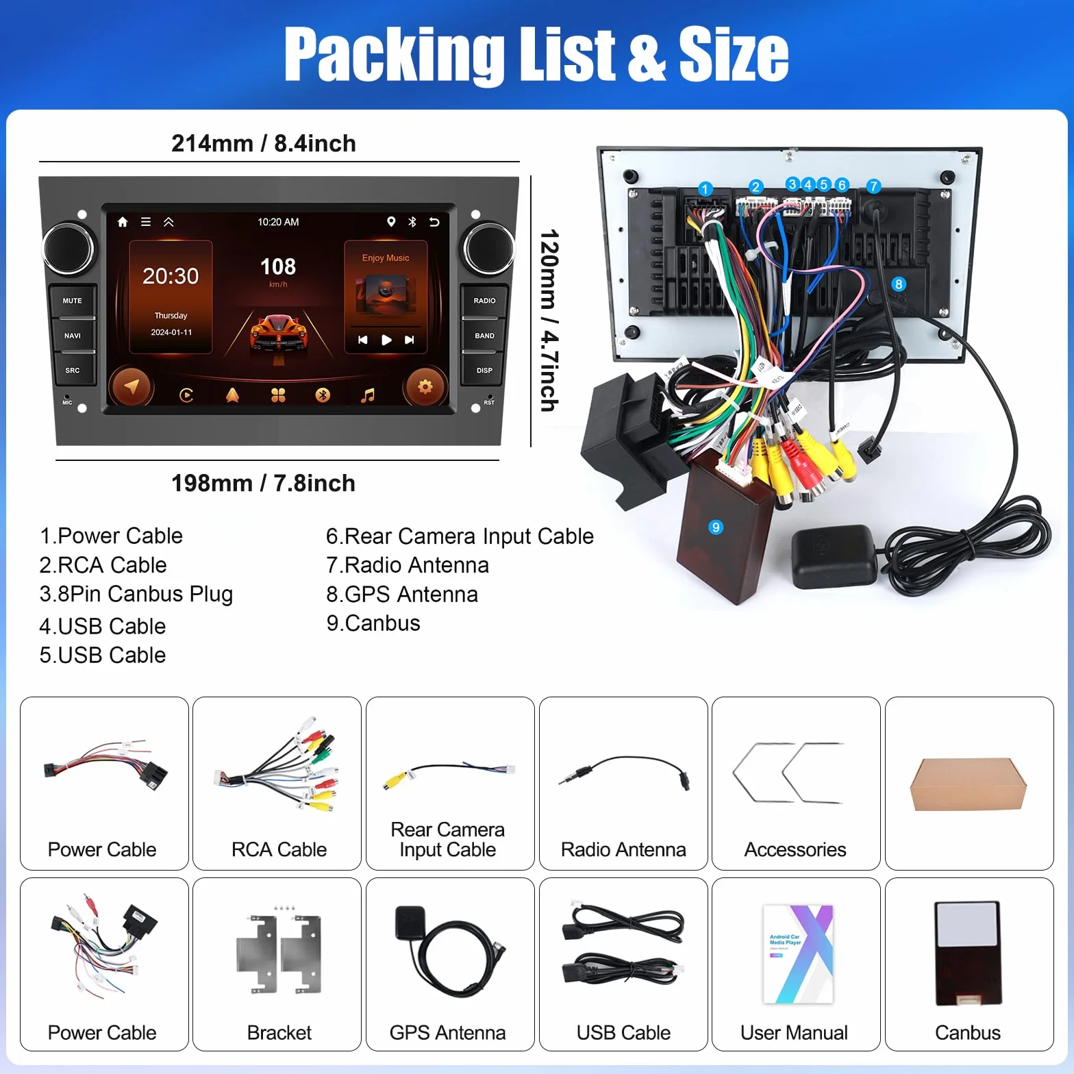 [2+64G] CAMECHO radiowe do Opel Corsa d/Astra h/Zafira b/Meriva/Vivaro, 7-calowy ekran dotykowy, obsługuje Carplay/Android Auto/Mirrorlink, WiFi, GPS, FM, Bluetooth, EQ