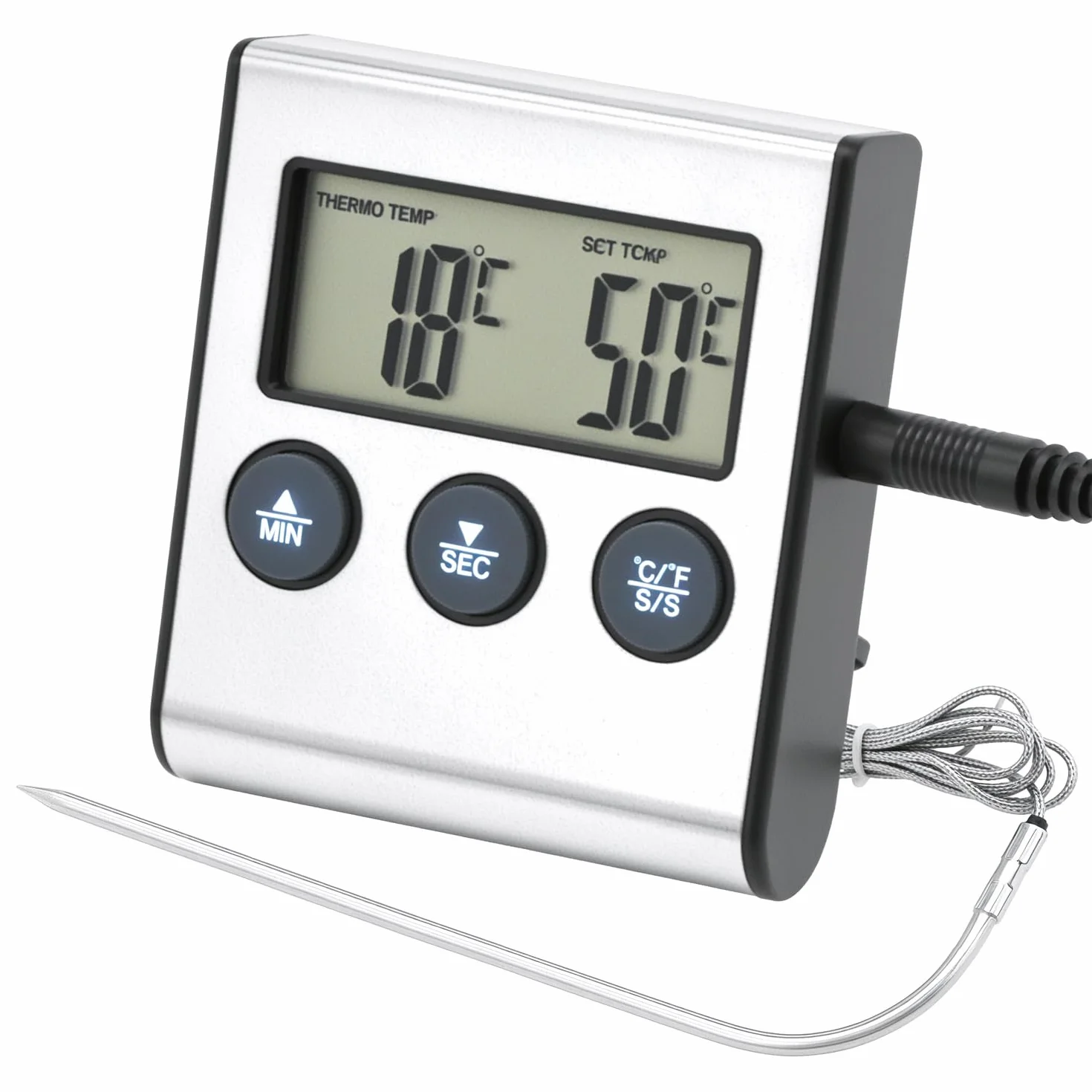QWORK Cyfrowy termometr kuchenny z sondą do żywności 0-300°C timer LCD