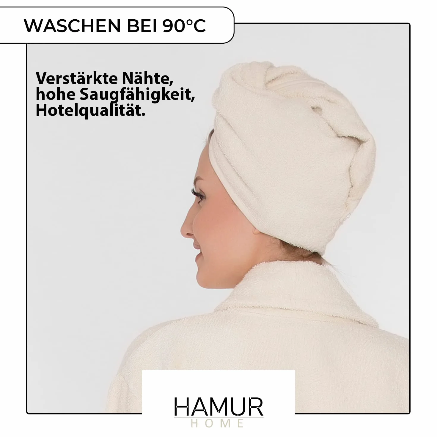 Hamur Home Ręcznik do Włosów Hair Towel Wrap Zapinany Na Guzik Wygodny Turban, Naturalny kolor bawełny Ecru 100% Bawełna frotte