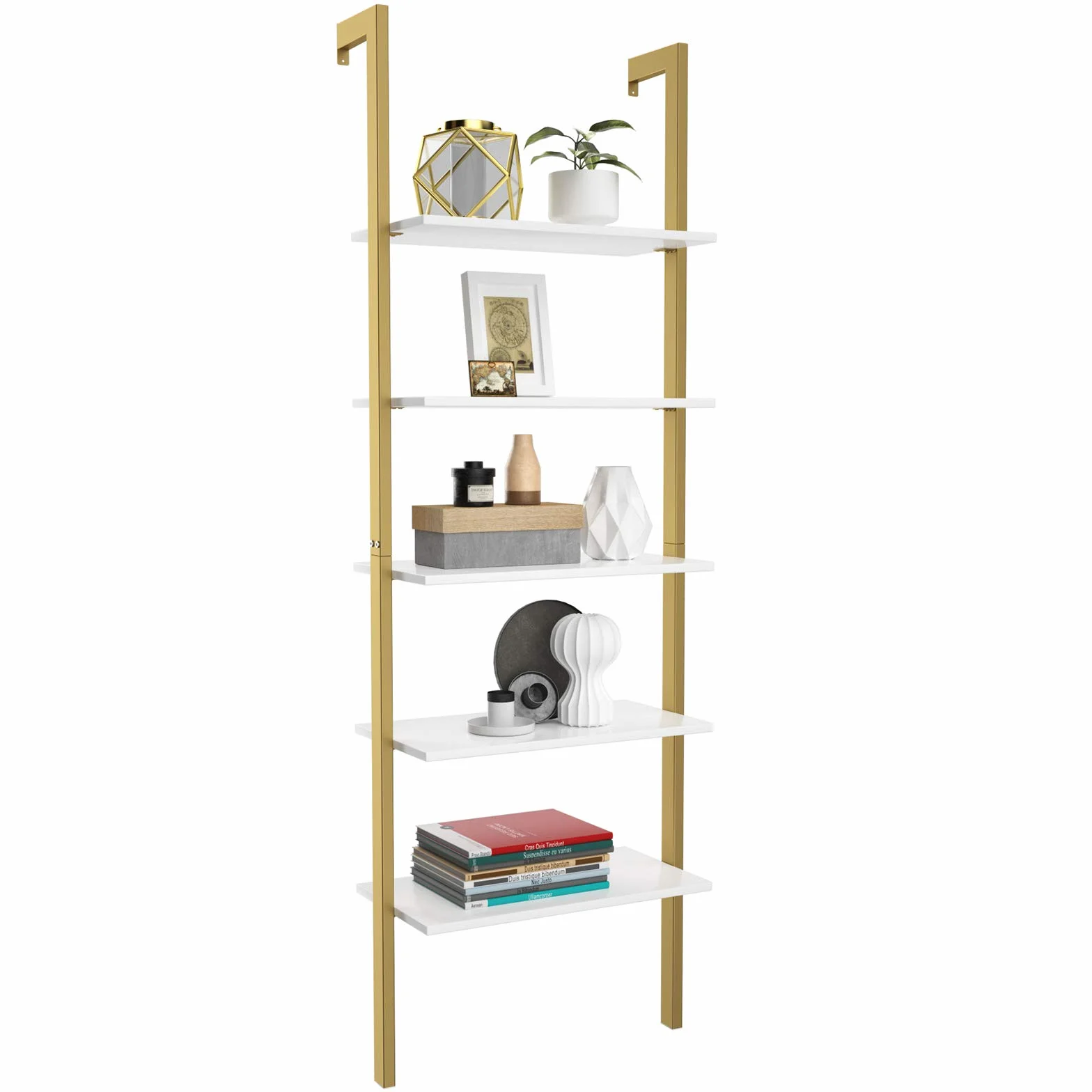 COSTWAY Regał drabinkowy 5-poziomowy metalowa rama 61 x 30 x 183 cm złoty