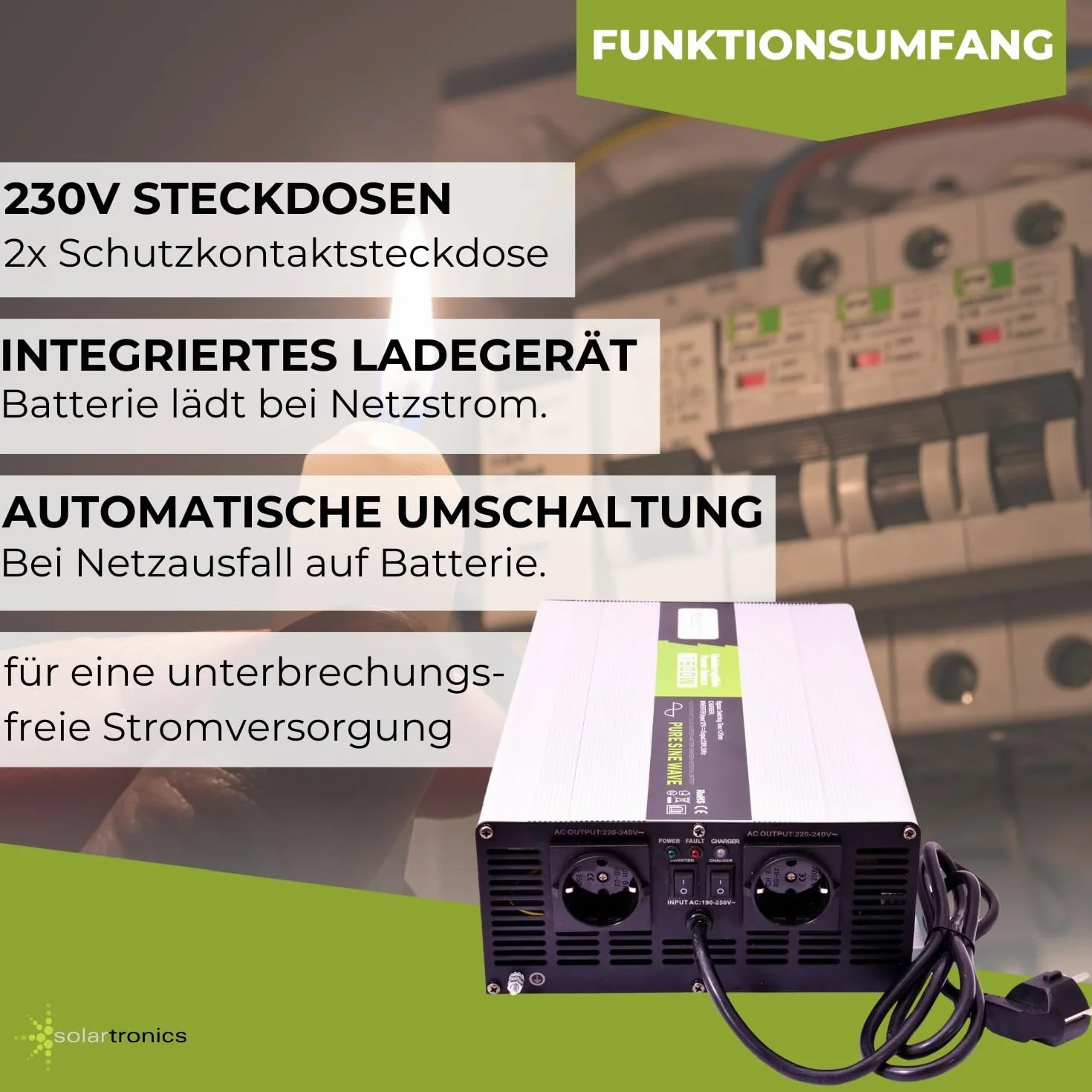 Transformator napięcia Sinus Ups 12V 1500/3000 Watów Falownik