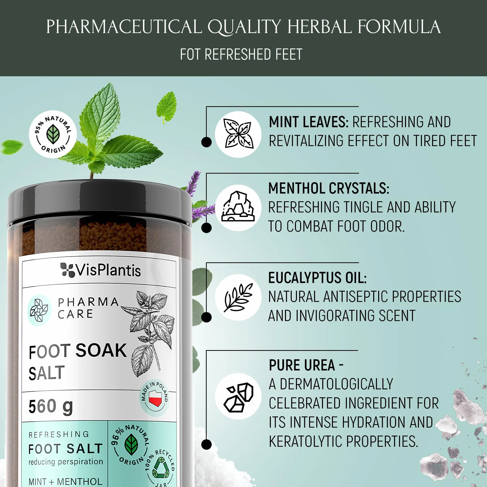 Vis Plantis Pharma Care Odświeżająca sól do stóp Mięta + Mentol, 560g