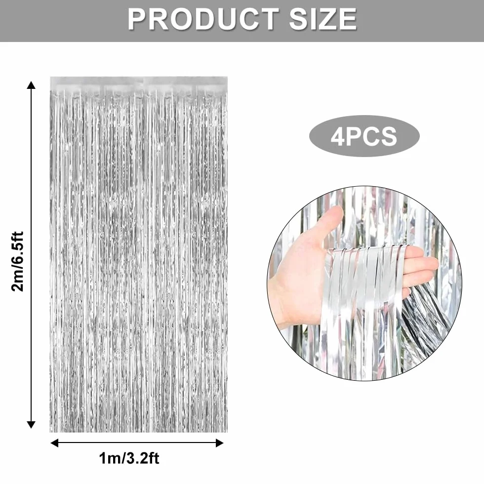 Srebrne zasłony lametowe 1m x 2m brokatowe imprezowe dekoracja