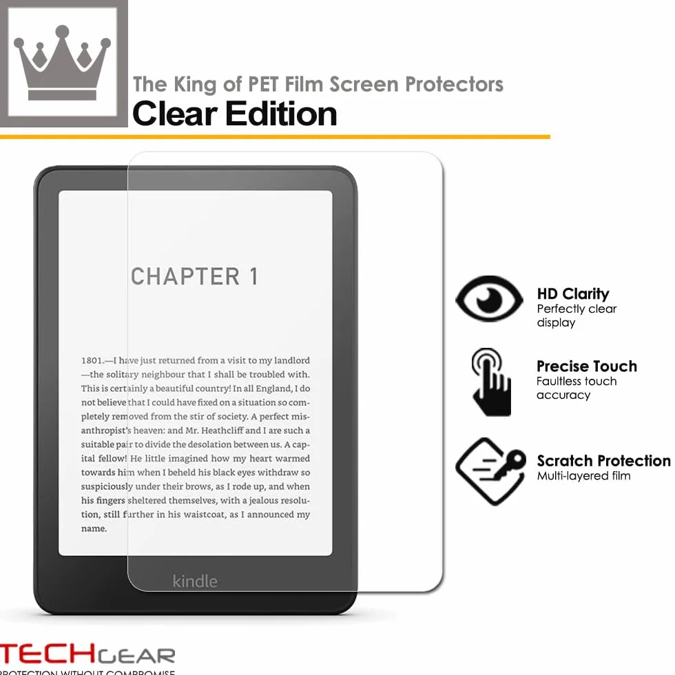 TECHGEAR 3-pak ochraniaczy ekranu do 17.8 cm Amazon Kindle Paperwhite/Signature/Paperwhite Kids/Kindle Colorsoft (wydanie 2024 / 12. generacji) CLEAR pełna osłona ekranu wyświetlacza LCD