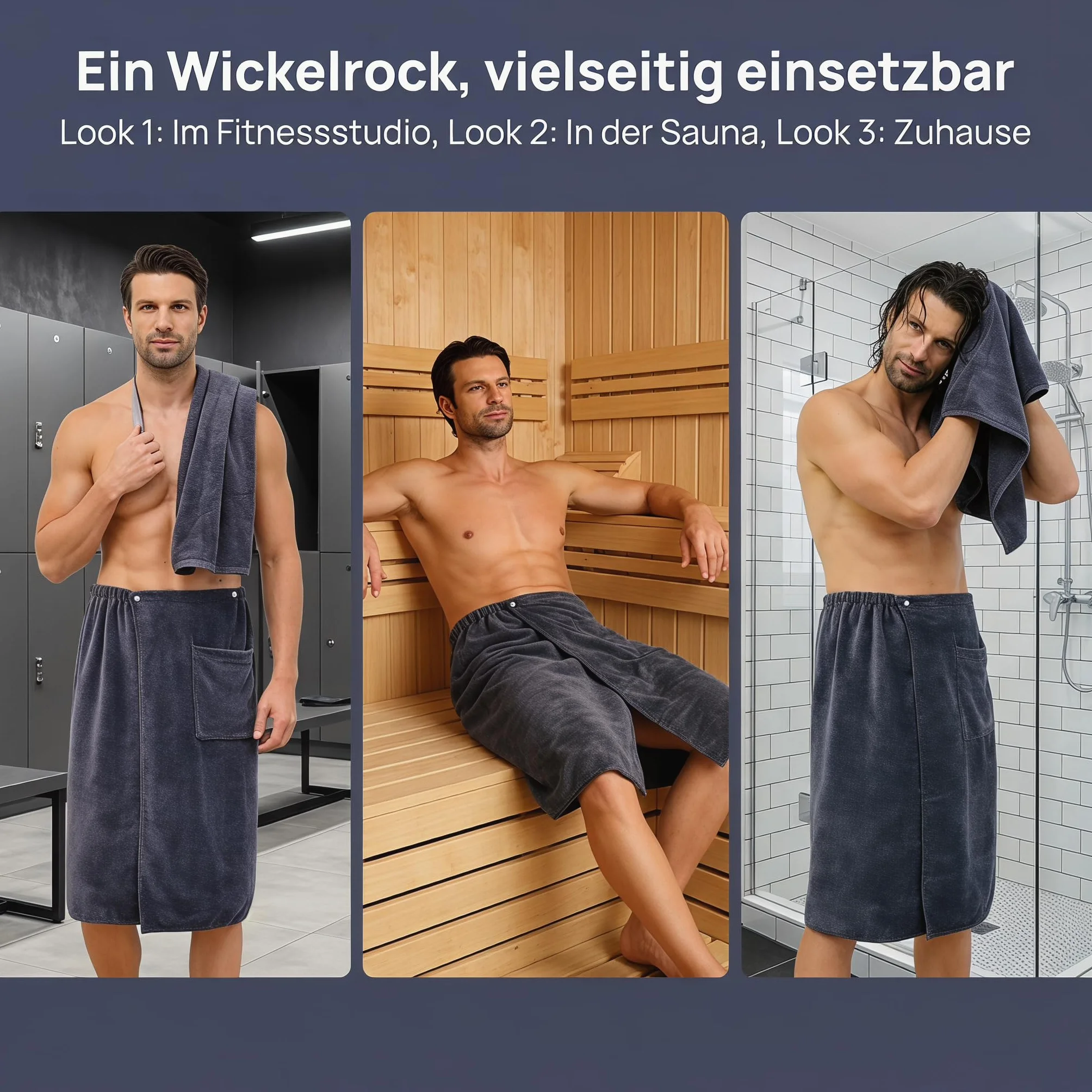 Męski kilt do sauny 70 x 140 cm szybkoschnący ręcznik z guzikami szary