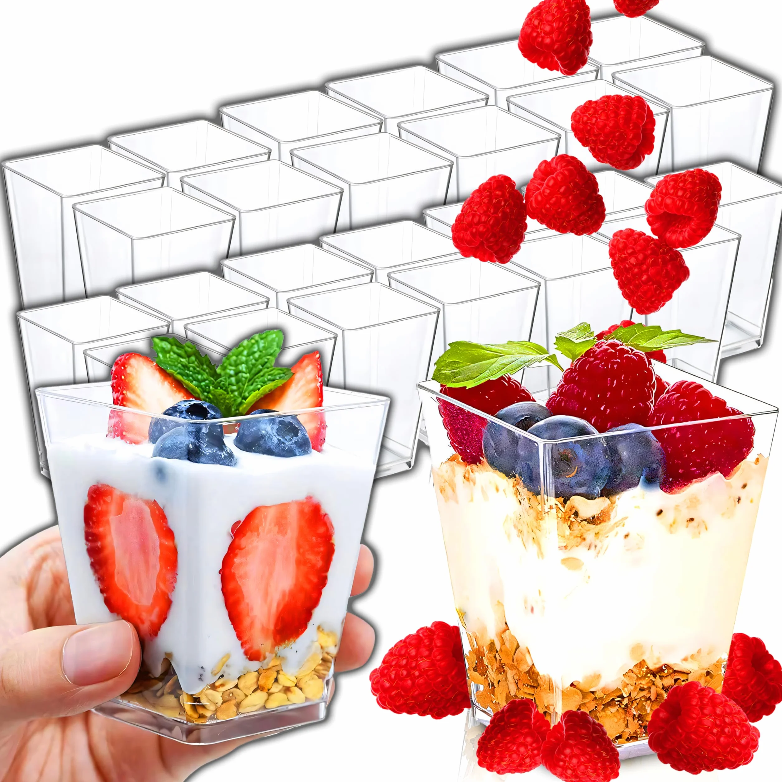 Retoo 25 sztuk kubków deserowych 150 ml przezroczyste kwadratowe zestaw