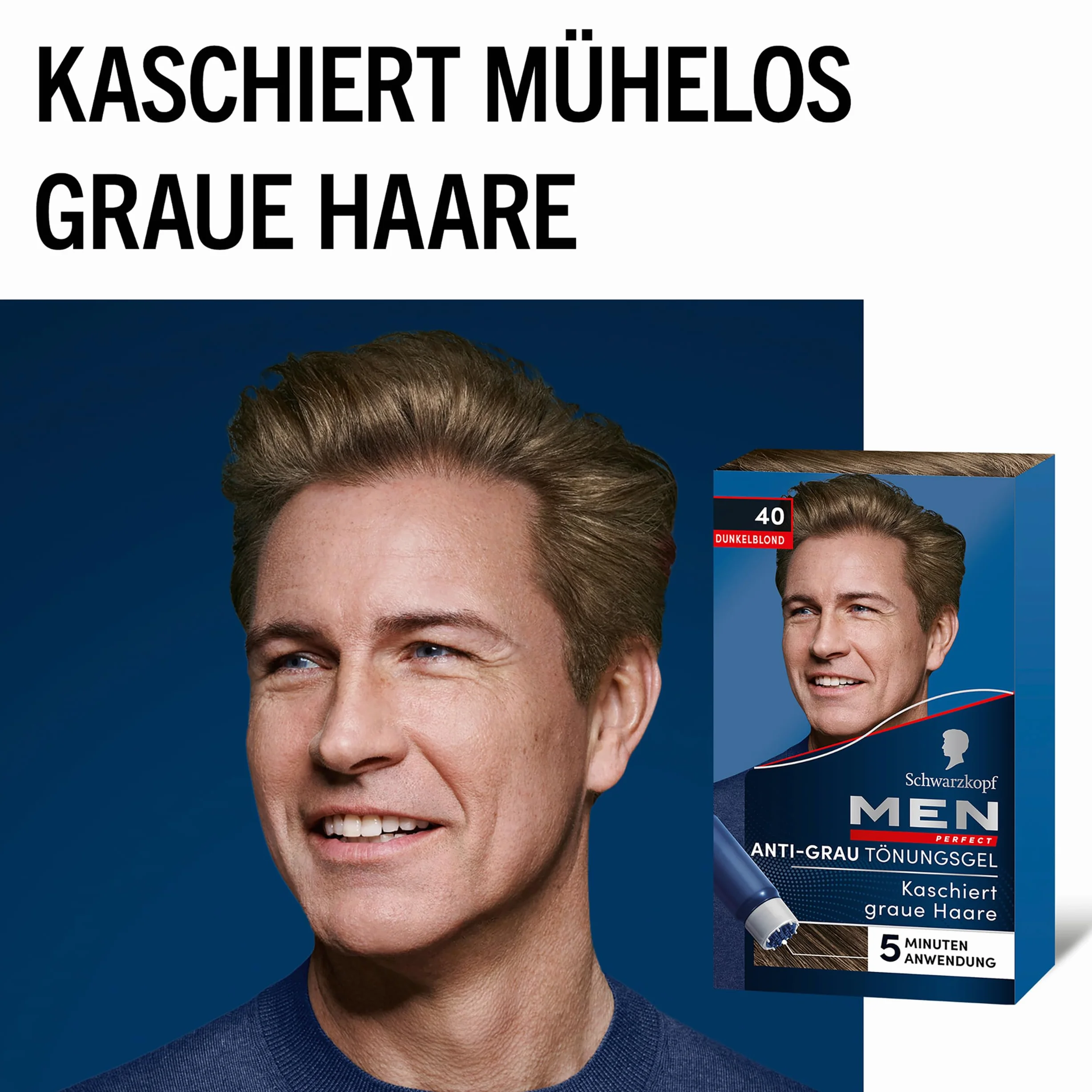 Schwarzkopf Men Perfect Męski odsiwiacz do włosów w żelu, 40 Naturalny Ciemny Blond, trójpak (3 x 80 ml)