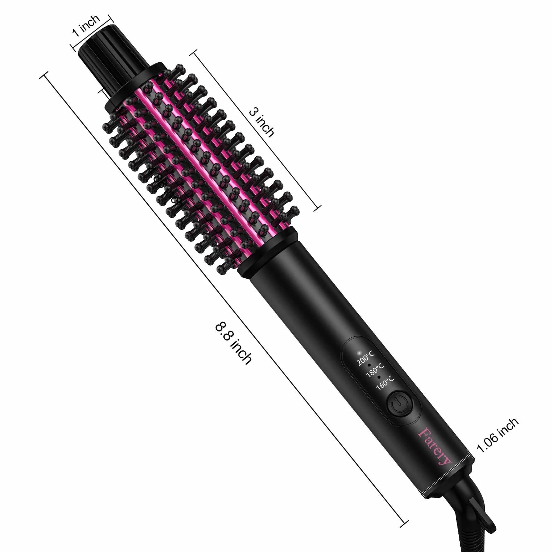 Farery Mini Thermal Brush – lokówka z 3 stopniami regulacji temperatury, podróżna lokówka do krótkich włosów (2,5 cm), podgrzewana okrągła szczotka do tworzenia delikatnych loków, podwójne napięcie