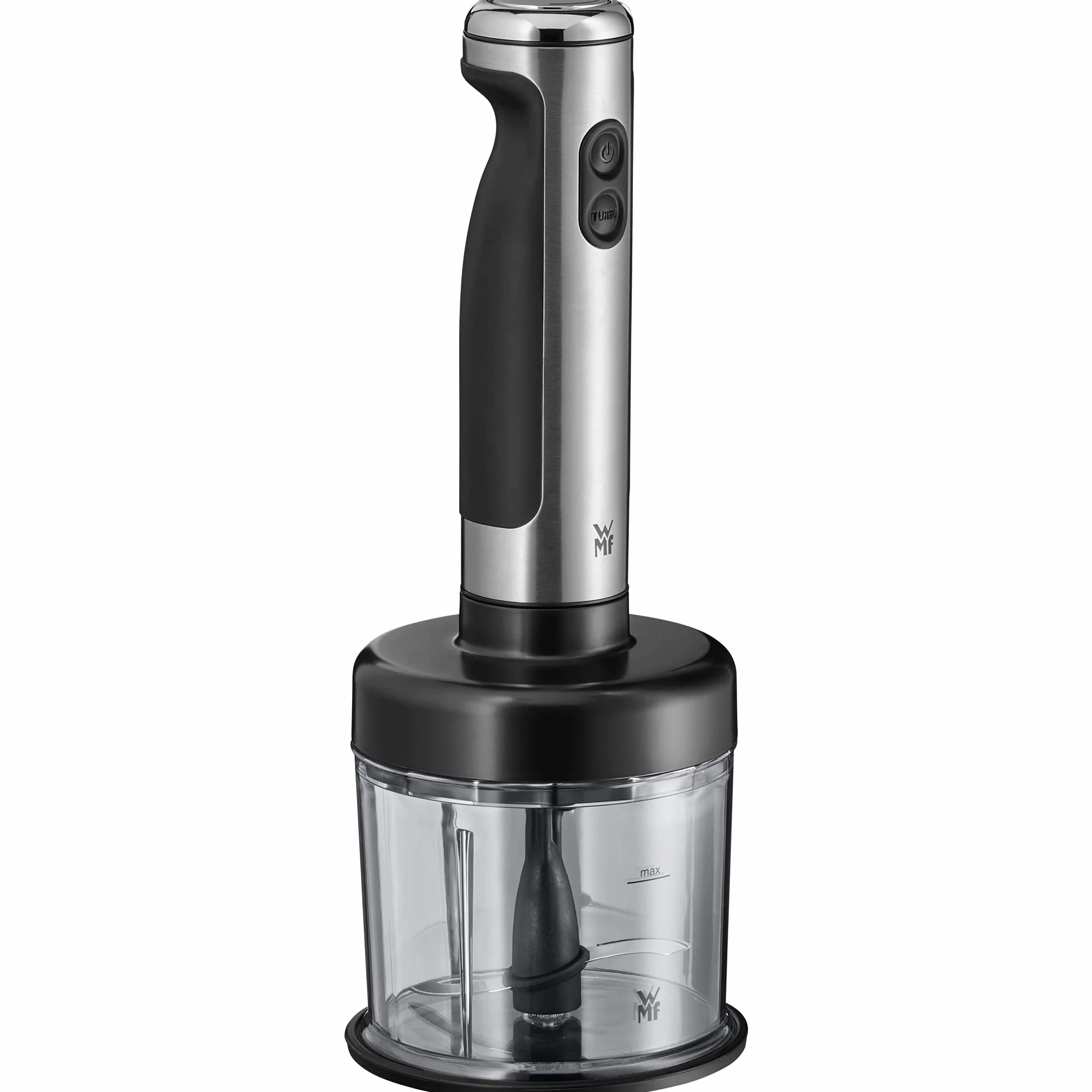 WMF Lineo 5-częściowy zestaw blenderów ręcznych, pałeczka do miksowania, trzepaczka, spieniacz do mleka, rozdrabniacz, 700 W, różdżka z pojemnikiem 1 l, stal nierdzewna matowa