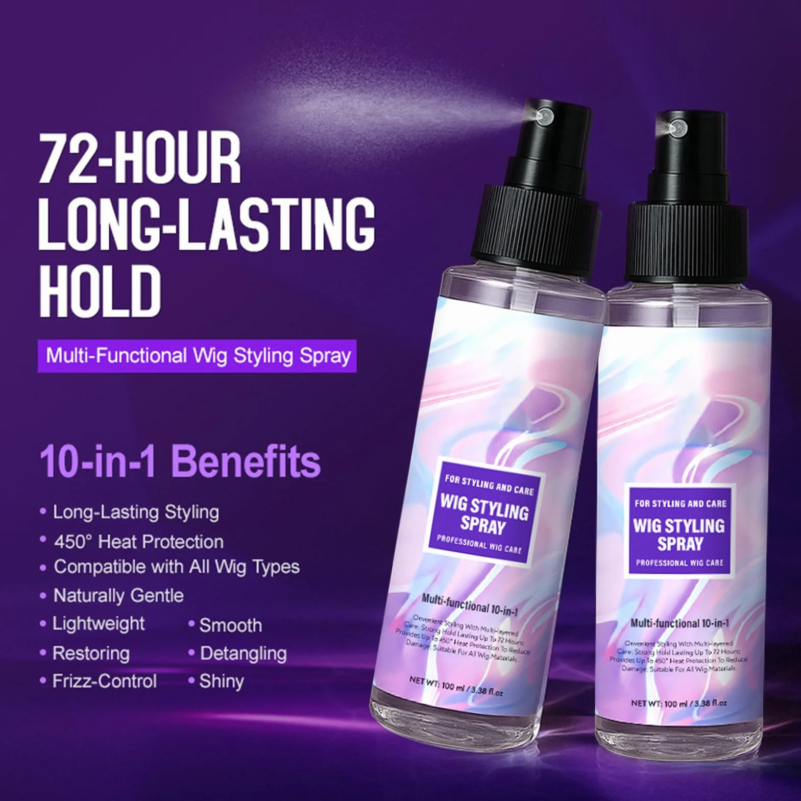 Hair Spray, Wig Spray, 100ml, Shine Without Grease, Gentle on Fibers, Nourishing Hydrating Care for Extensions, Accessories, Women, Men, Travel, Salon, Daily Use, Home, Styling