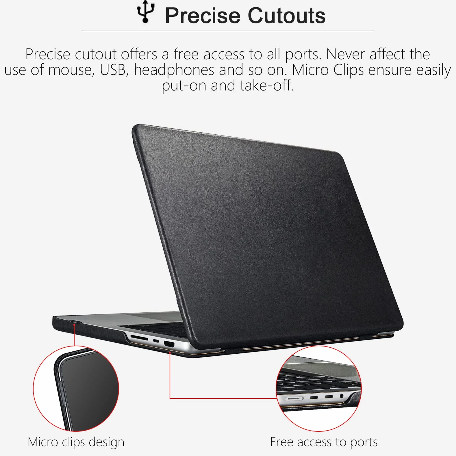 Etui dla Macbook Pro 14 M5 M4 M3 M2 M1 Pro/Max 2026-2021 A3427 A3426 A3434 A2992 A2918 A2442 A2779 A3112 A3185 A3401, ICARER Leather Protective Case Cover Shell dla Macbook Pro 14 2026-2021 Czarny