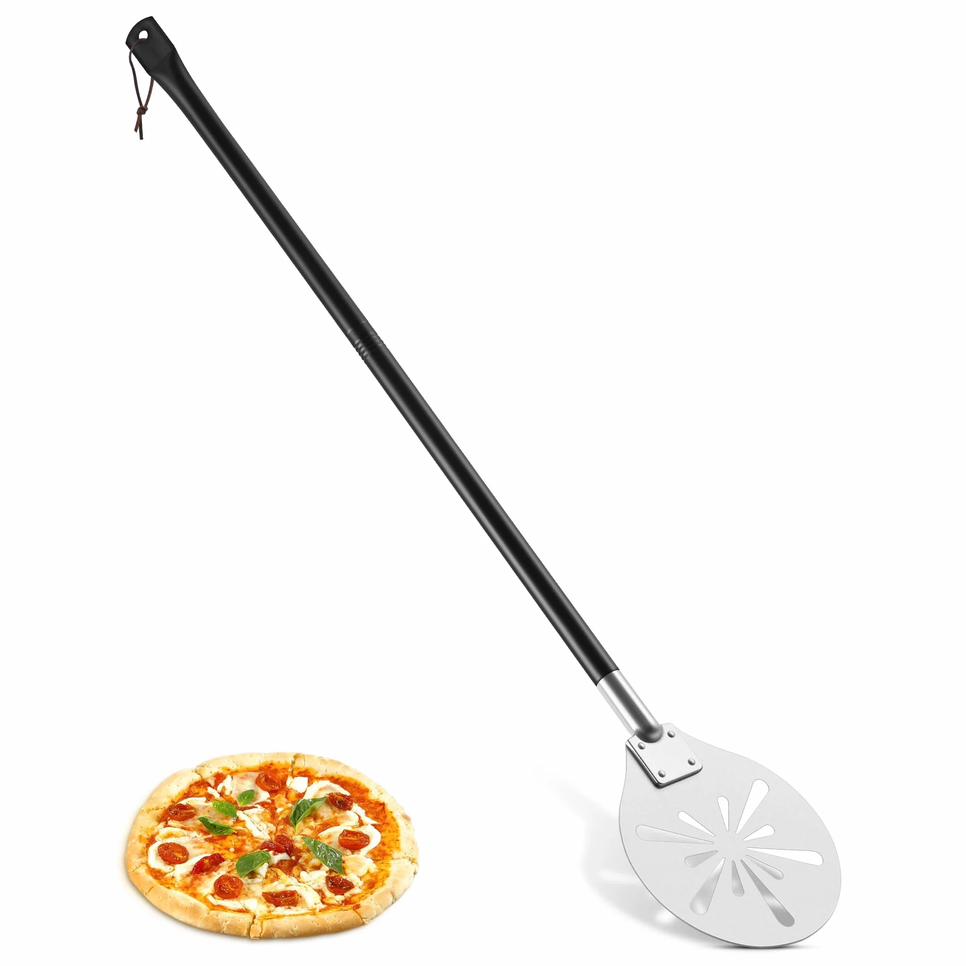 Łopatka do pizzy ze stali nierdzewnej Joyfair 17,8 cm perforowana długi uchwyt