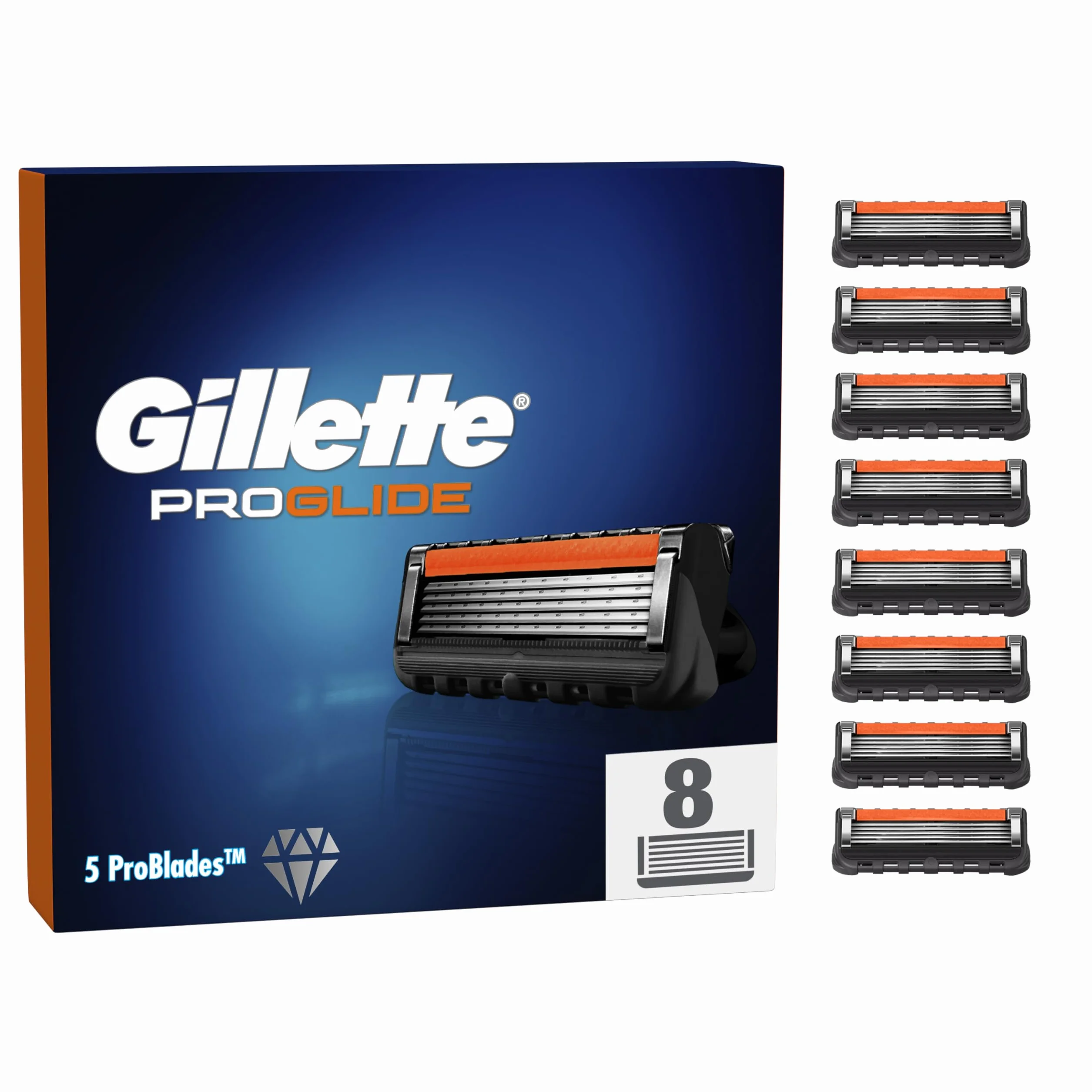 Gillette ProGlide Ostrza wymienne do maszynki do golenia dla mężczyzn, 8 ostrza wymienne, Stworzona z myślą o dokładnym goleniu, z paskiem Lubrastrip