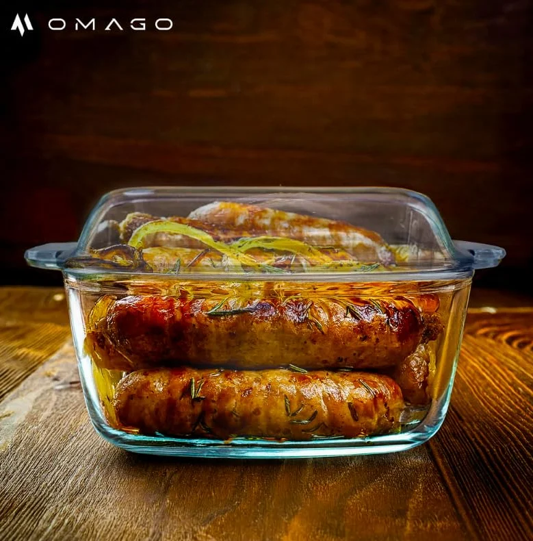 OMAGO Naczynie żaroodporne szklane 3,4L do zapiekania lasagne