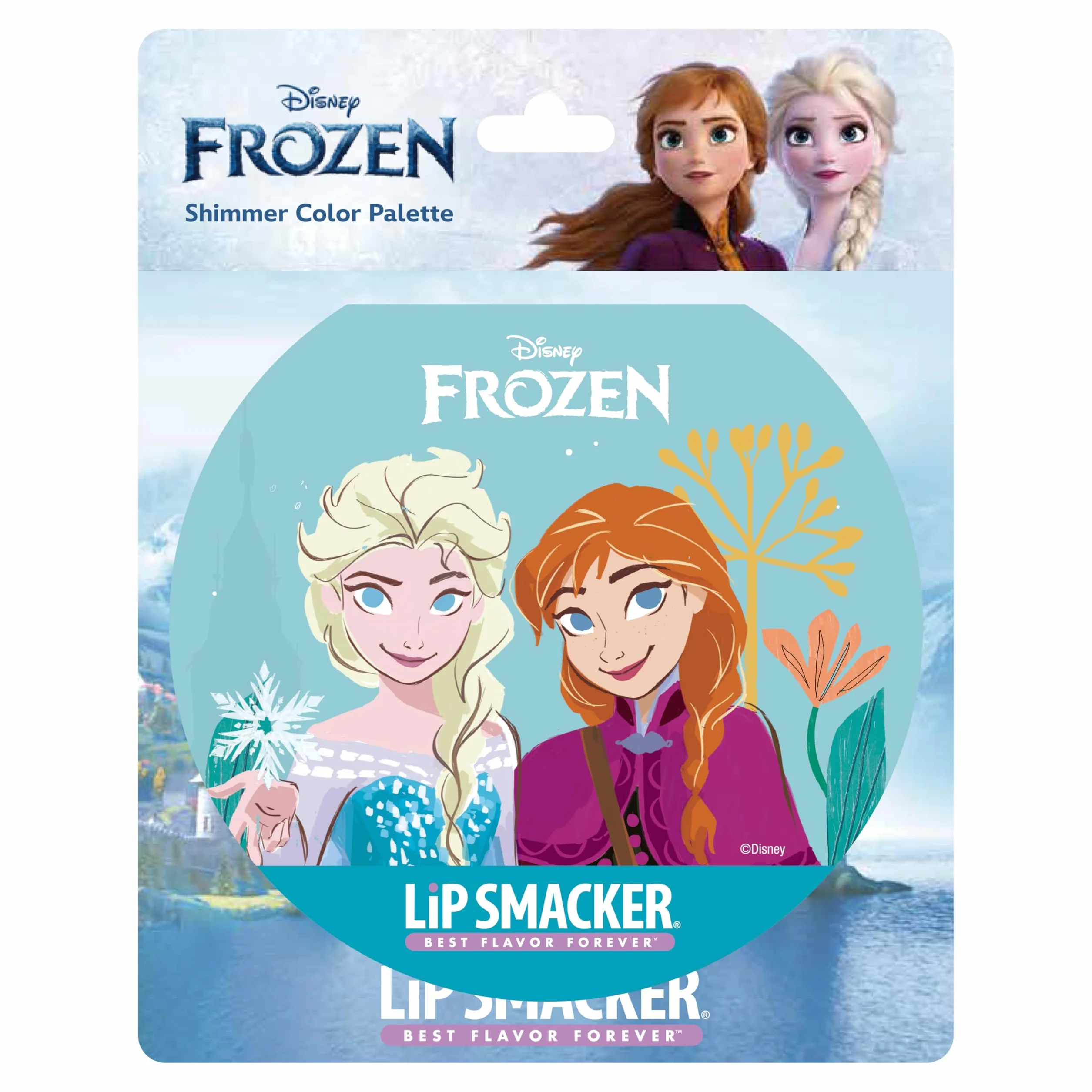 Lip Smacker Kraina Lodu Shimmer Color Palette, 12-Częściowy Zestaw do Makijażu dla Dzieci z Krainą Lodu, w tym Rozświetlające Kremy, Róż i Pędzle do Makijażu, Zestaw Prezentowy z Krainą Lodu
