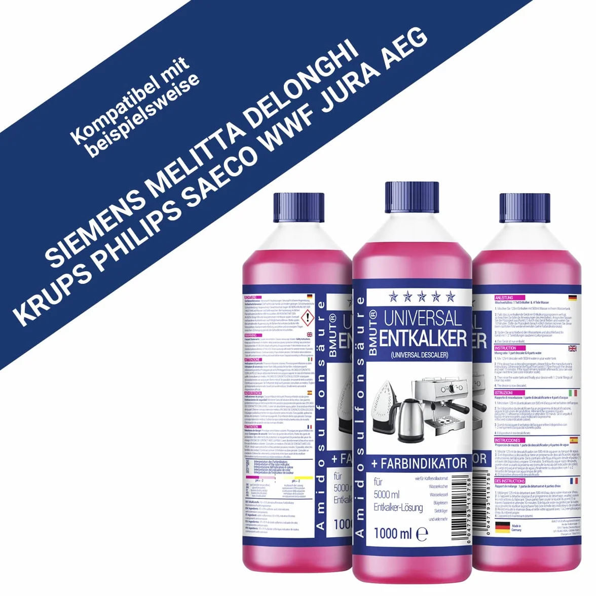 Uniwersalny odkamieniacz 1000 ml do ekspresu do kawy i ekspresu do kawy – na 8 odkamieniania po 125 ml (1 x 1000 ml)