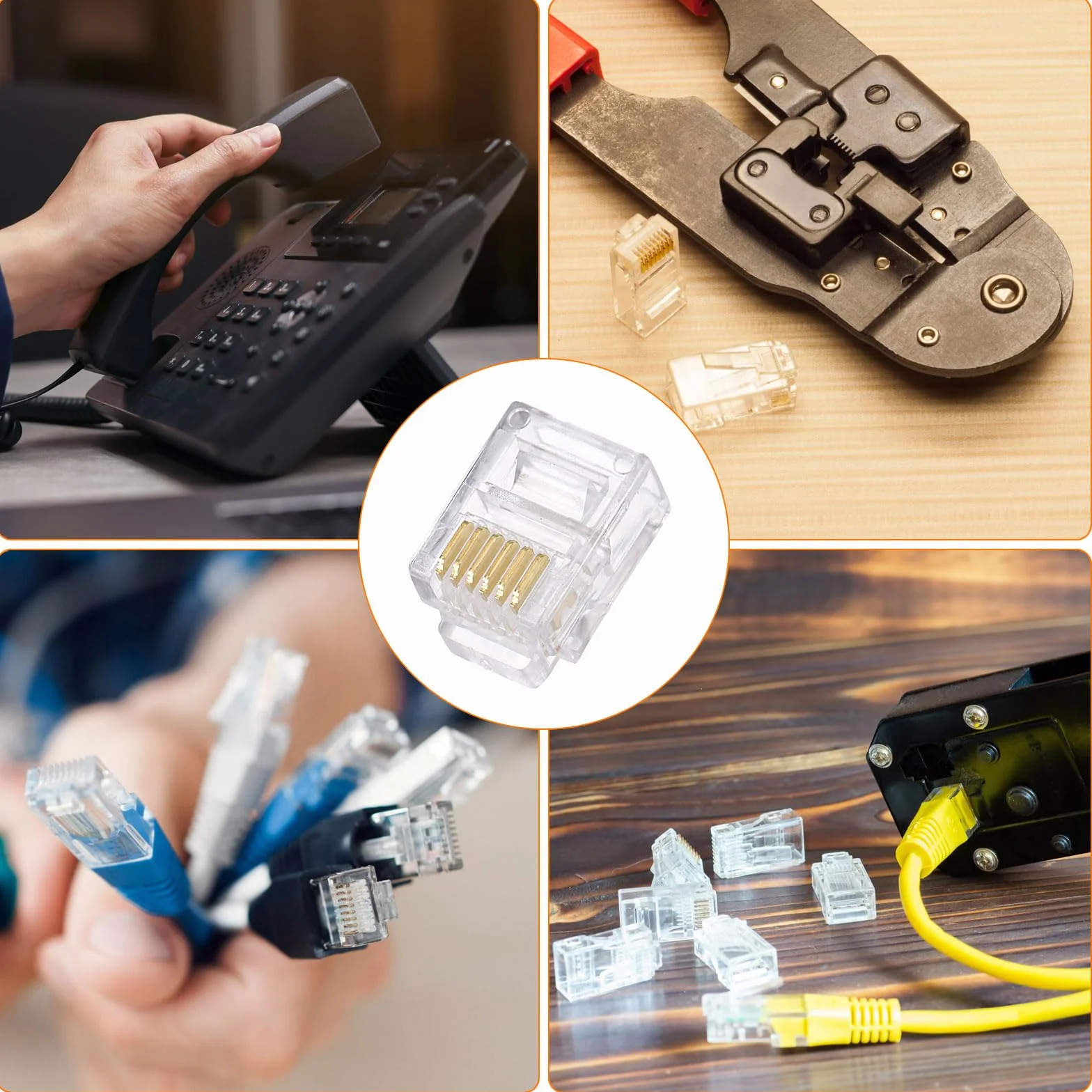 QUARKZMAN Złącza męskie RJ11/RJ12 do wtyczki modułowej telefonu, miedziany rdzeń 6P6C, przezroczysty, 40 sztuk