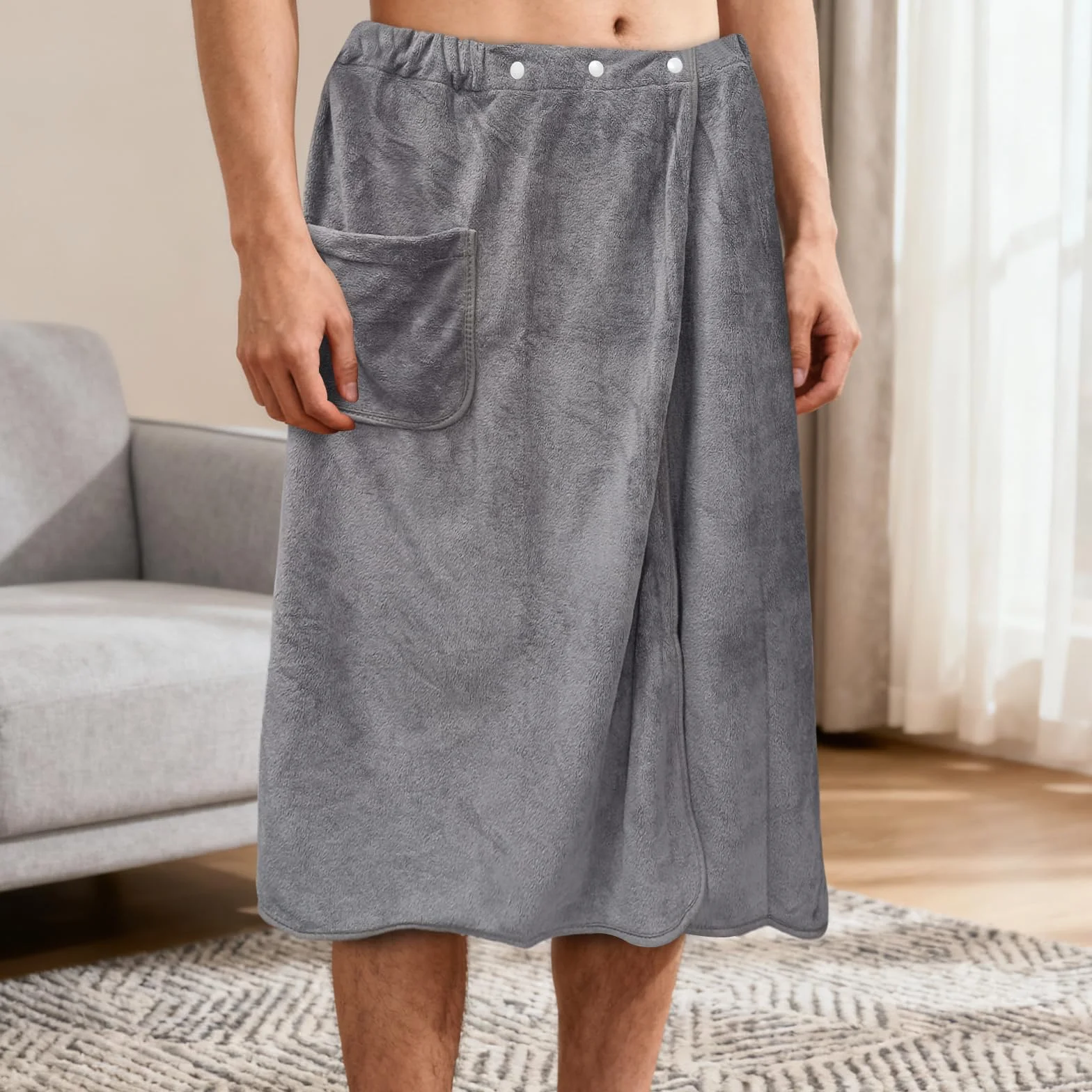 Kilt do sauny dla mężczyzn, duży ręcznik z przyciskami (70 cm x 140 cm), regulowany, wygodny, bardzo chłonny, do sauny, siłowni, prysznica i plaży (szary)