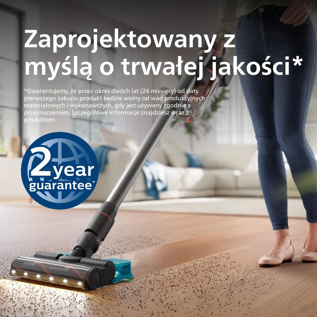 Philips Odkurzacz bezprzewodowy 7000 Series PowerCyclone 12, dysza LED Smart, 80 min, moduł Aqua, filtr przeciwalergiczny (XC7053/01)
