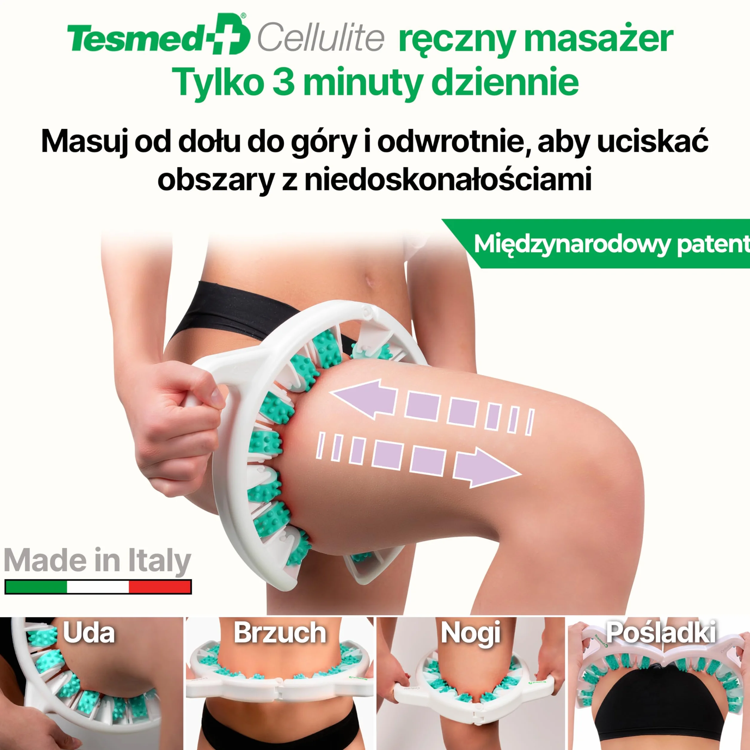 TESMED CELLULITE Ręczny opatentowany masażer antycellulitowy – masażer antycellulitowy i urządzenie ujędrniające skórę na nogi, pośladki i uda – Wyprodukowano we Włoszech