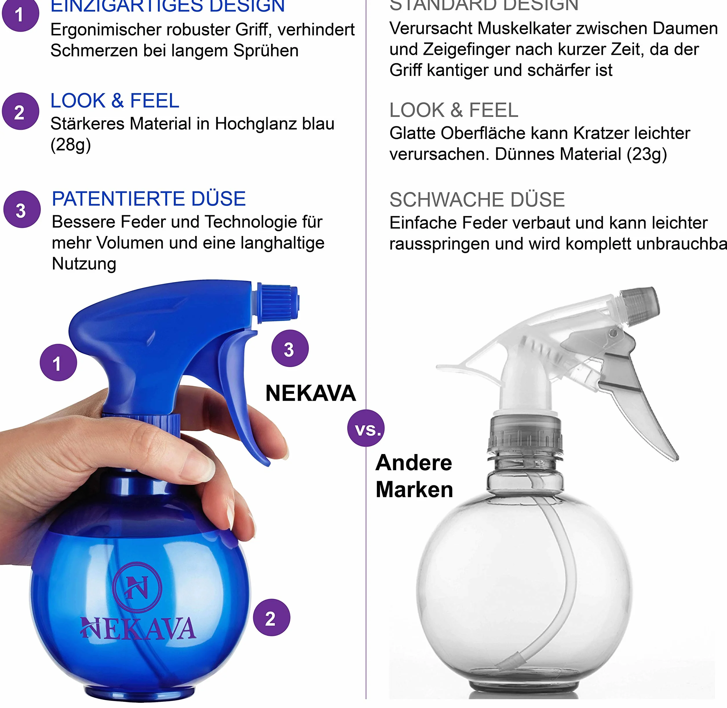 Nekava Zestaw 2 butelek z rozpylaczem 350 ml regulowana głowica natryskowa efekt perłowy wysoki połysk do włosów roślin okien ogrodu
