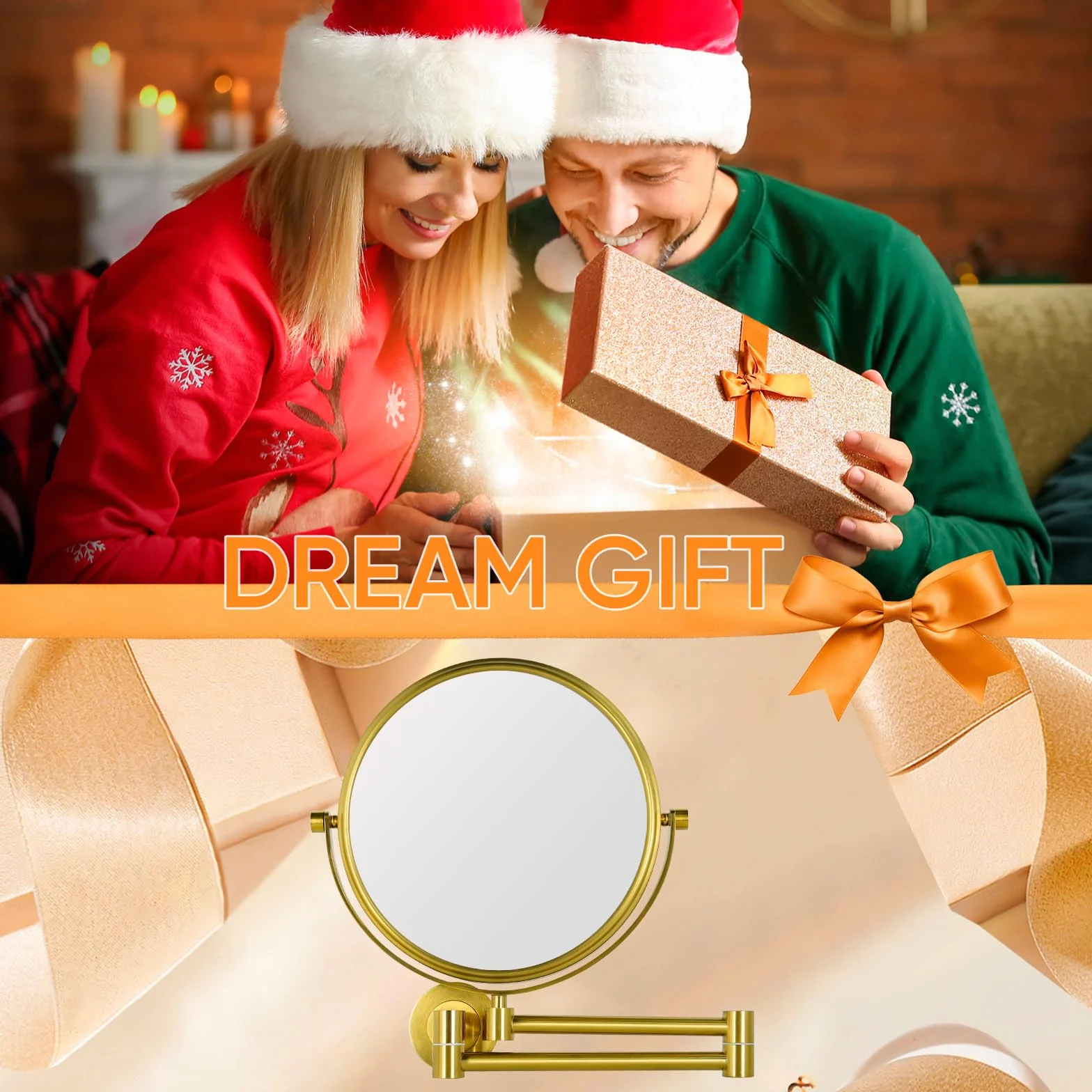 Lusterko kosmetyczne z powiększeniem ścienne antyczne złoto 7x/1x dwustronne średnica 20 cm