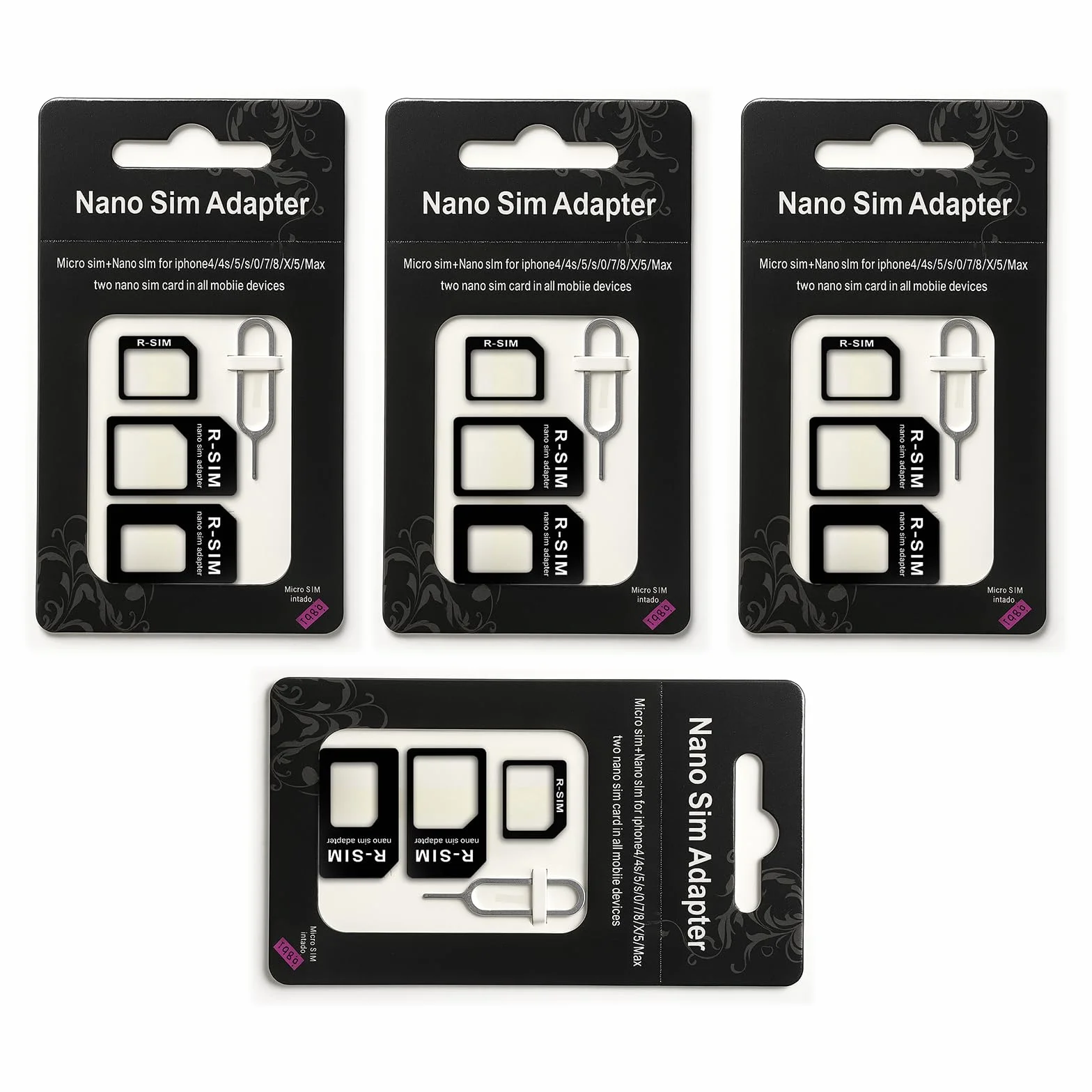 Adapter SIM 4 w 1 z przypinką do wyciągania, szczotką do czyszczenia otworu smartfona i 10 chusteczkami alkoholowymi, adapterem karty SIM do telefonu, kompatybilny ze wszystkimi smartfonami