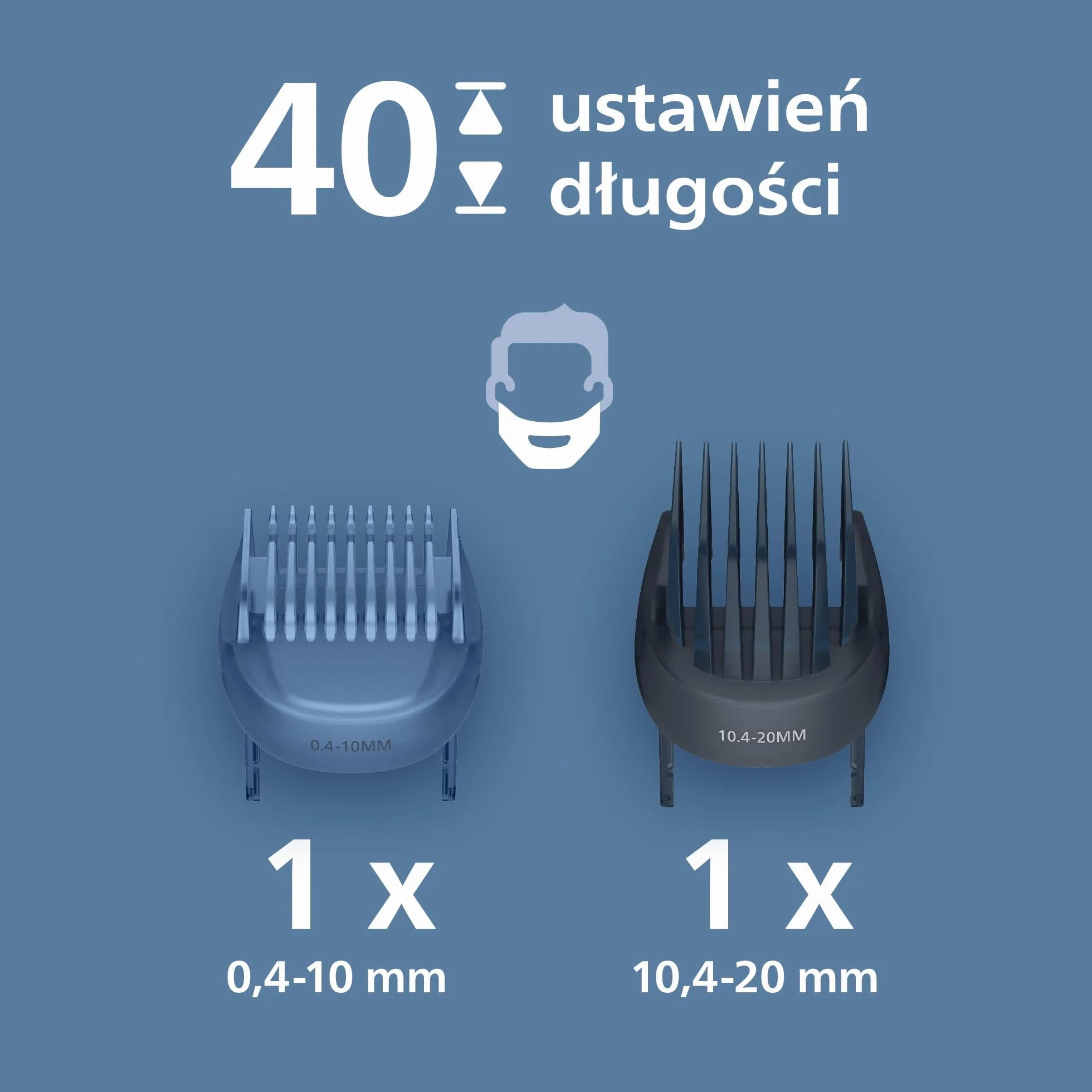 Trymer do brody Philips z serii 7000 – samoostrzące się metalowe ostrza, 40 ustawień, technologia BeardSense, zbiornik na włosy, 100% wodoodporności, szeroki trymer, model BT7670/15
