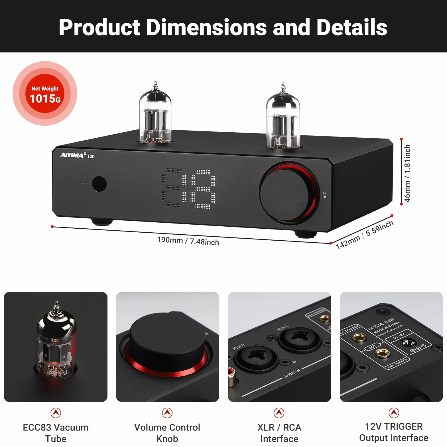 W pełni zbalansowany przedwzmacniacz lampowy AIYIMA T20 LME49720 do domowego sprzętu HiFi Mini przedwzmacniacz lampowy z wejściami i wyjściami RCA i XLR oraz wyjściem wyzwalającym 12 V