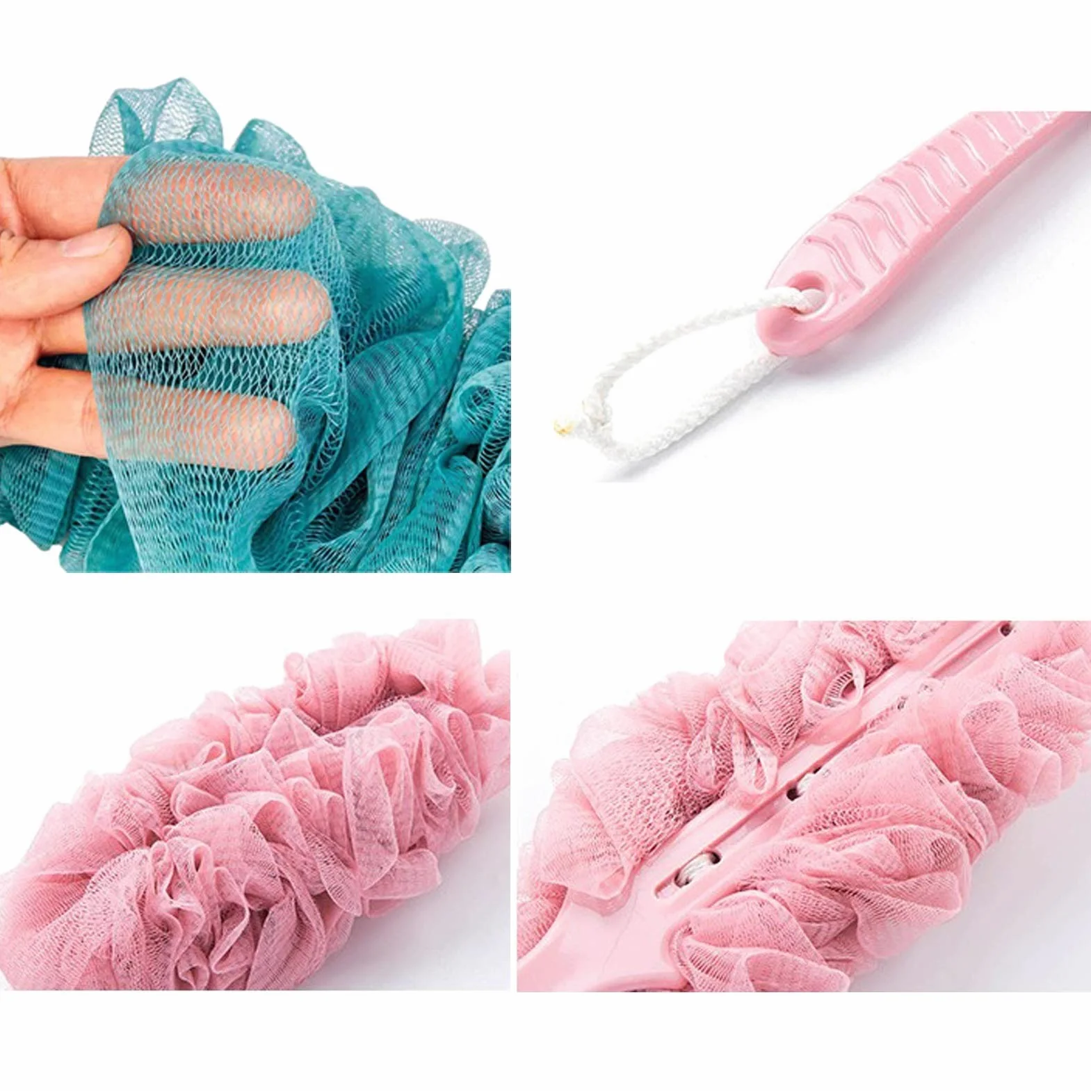 Szczotka do kąpieli - Back Scrubber do prysznica Duża nylonowa siatka z długim uchwytem Gąbka do kąpieli Narzędzie do czyszczenia pleców dla kobiet i mężczyzn Akcesoria prysznicowe (kolor: biały) (r
