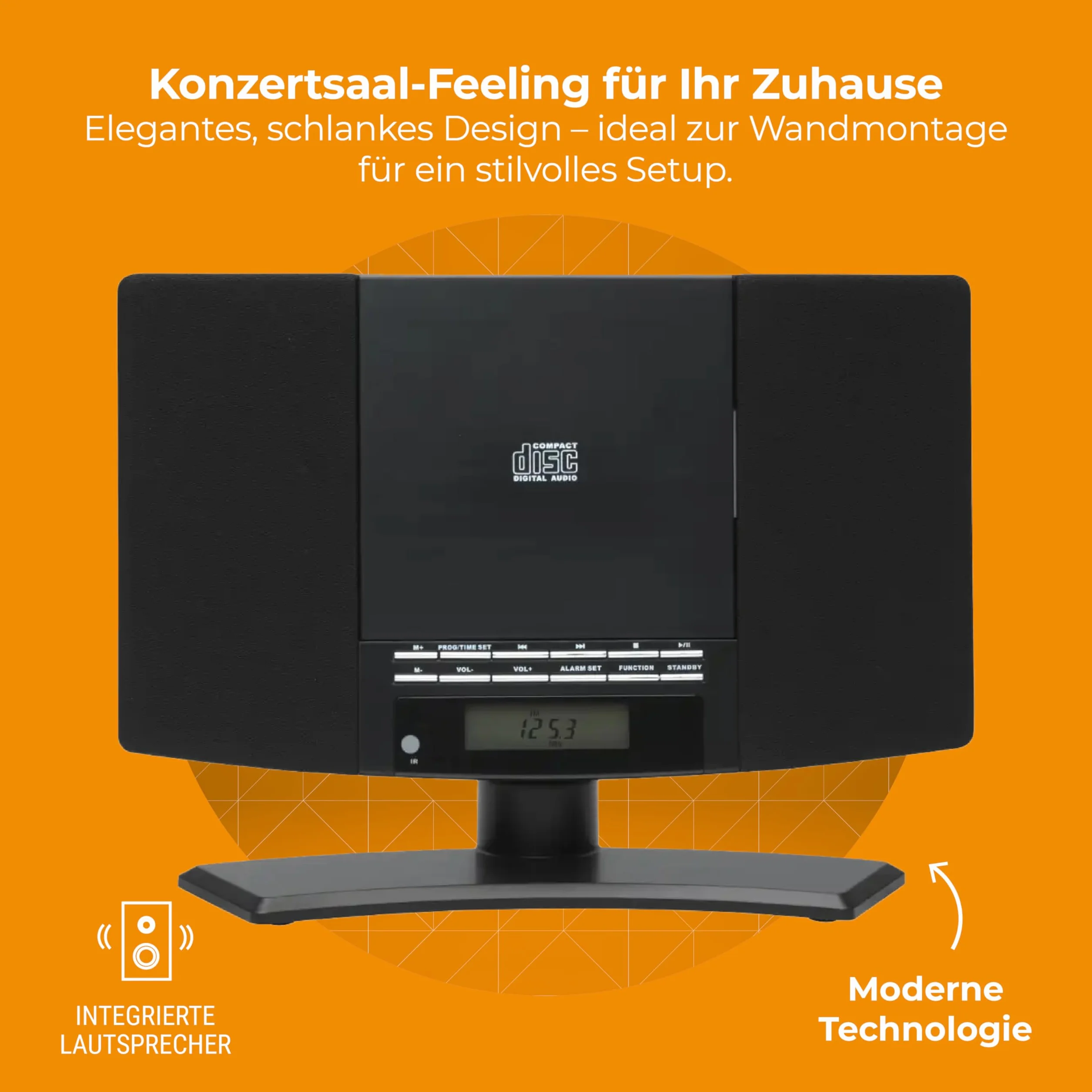 Denver Kompaktowy mikrofon stereo HiFi - Radio FM, odtwarzacz CD, montaż na ścianie - AUX - Funkcja zegara i budzika - z pilotem - MC5220MK2 - Czarny