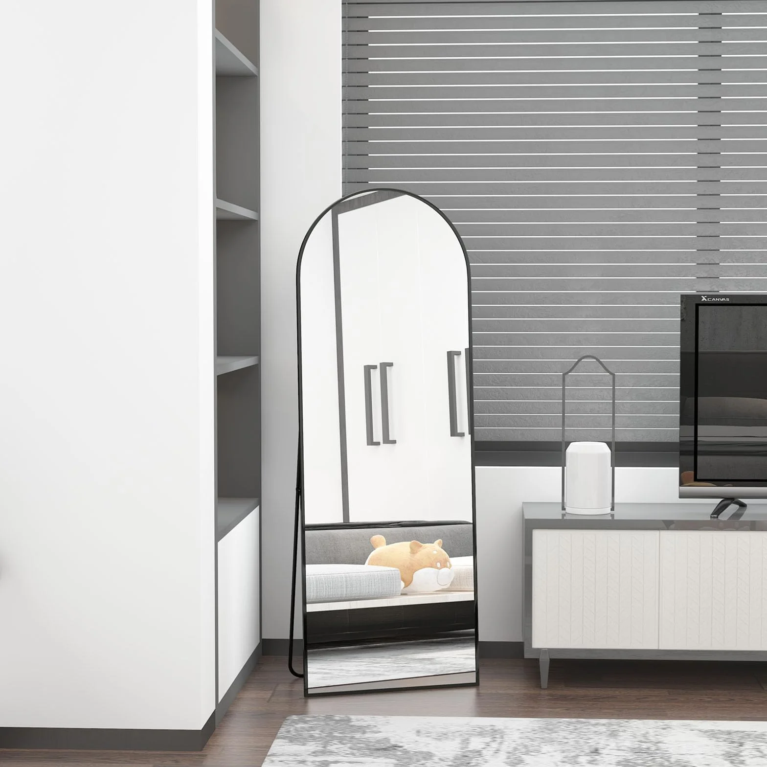 Łukowe lustro podłogowe 162 x 52 cm rama ze stopu aluminium stojące na całe ciało czarne