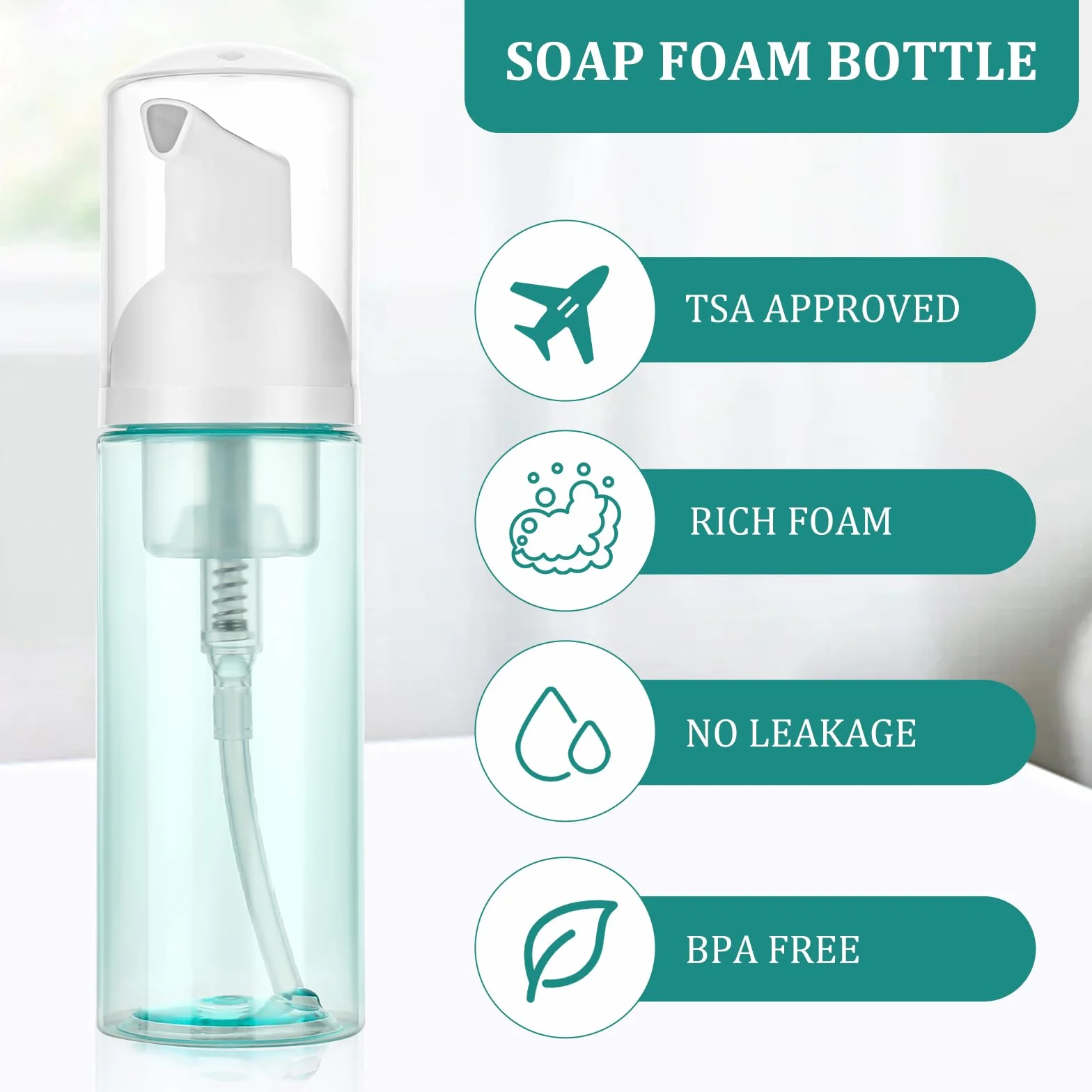 Butelki z pompką piankową 60 ml, 3 szt., pusty podróżny dozownik piany, wielokrotnego napełniania, butelka na piankę, rozmiar podróżny, butelka z pompką do mydła, do mycia rzęs, szamponu, mycia