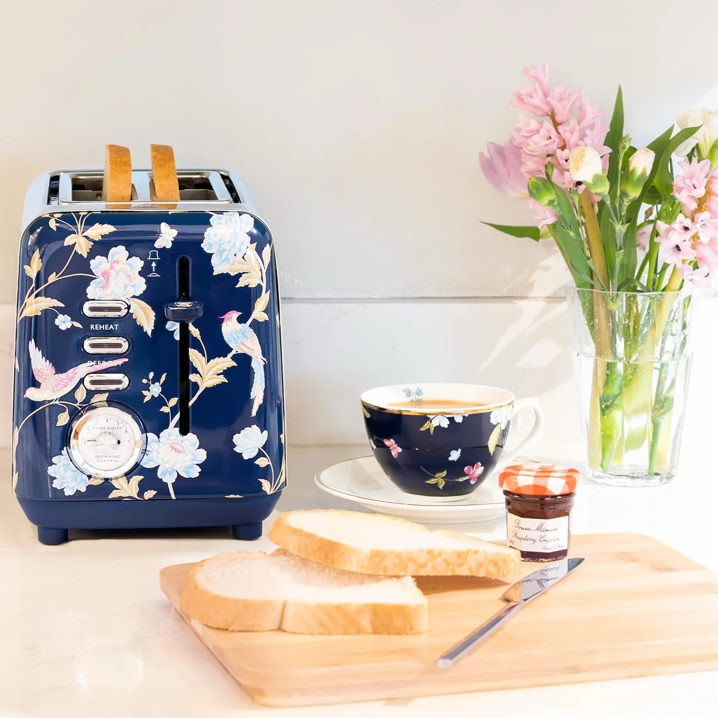 Laura Ashley Toster 2 Kromki z Regulowanym Trybem Podgrzewania, Rozmrażania i Ponownego Podgrzewania Elveden Navy