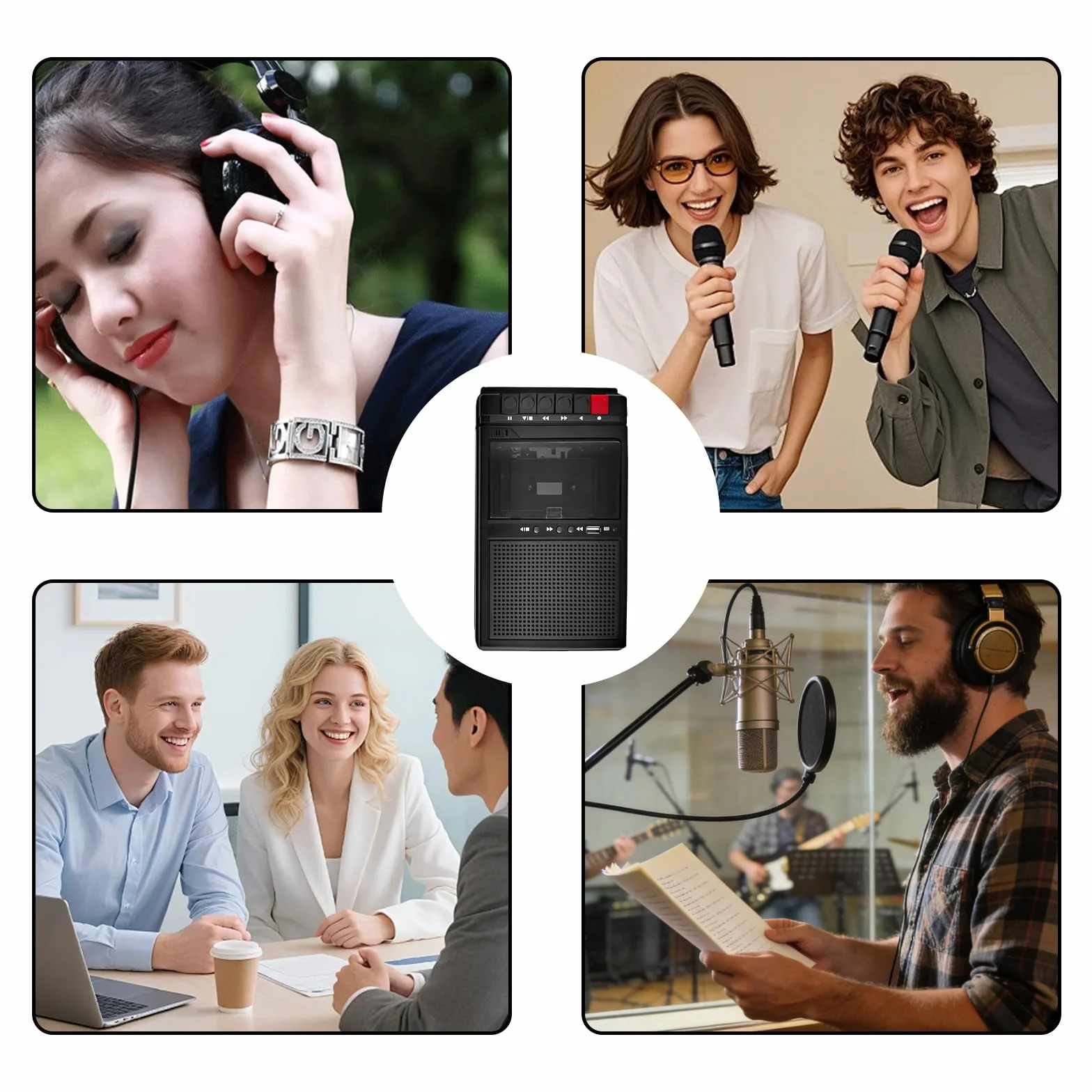 Odtwarzacz kasetowy, Bluetooth, przenośny odtwarzacz kasetowy z nagrywaniem, kaseta do muzyki MP3 przez USB/SD/PC, magnetofon kasetowy z wysuwanym uchwytem
