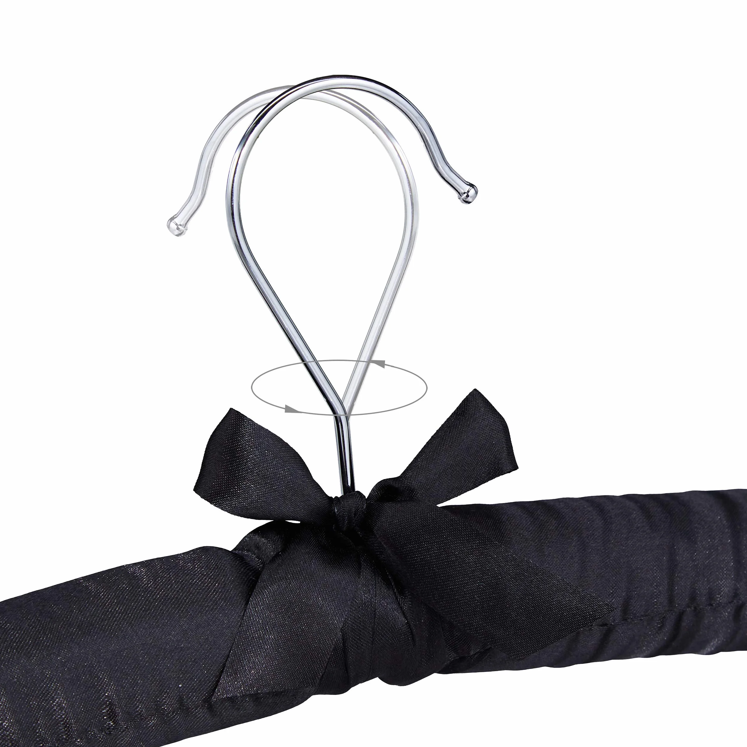 Relaxdays Satynowy wieszak na ubrania zestaw 5 sztuk wyściełany vintage regulowane klipsy obrotowy haczyk szerokość 38 cm czarny