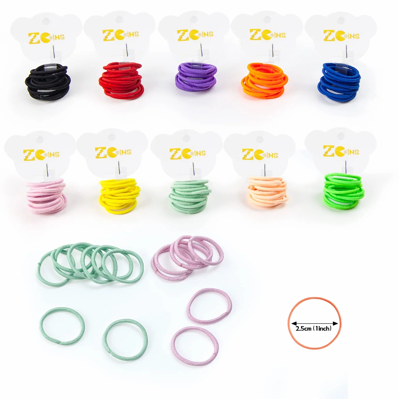 100 sztuk małych elastycznych gumek do włosów dla dziewczynek i małych dzieci, 2 mm bez zagnieceń, pętelki o średnicy 1 cala (2,5 cm), 10 mieszanych kolorów – akcesoria do włosów