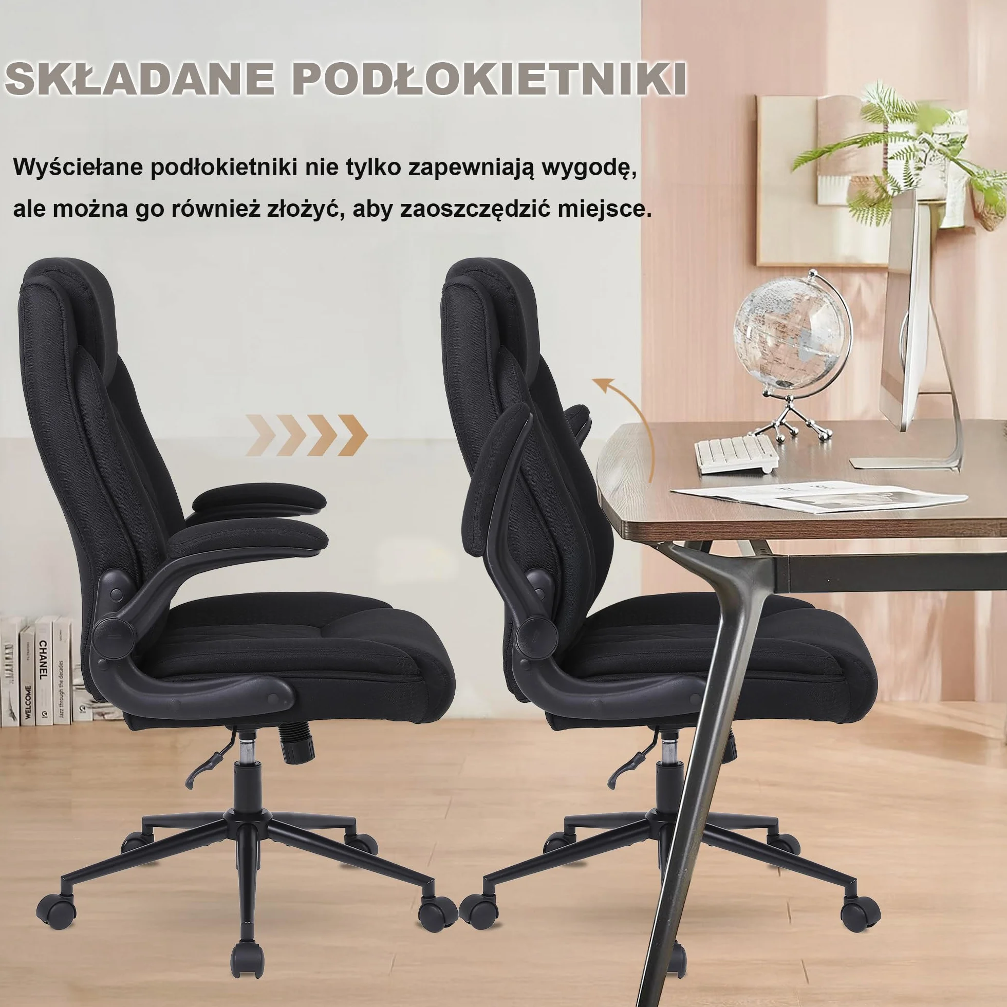 Ergonomiczne krzesło biurowe Flysky, krzesło biurowe z wysokim oparciem i regulacją wysokości, krzesło obrotowe z wygodnym zagłówkiem, krzesło wykonawcze do biura, czarne