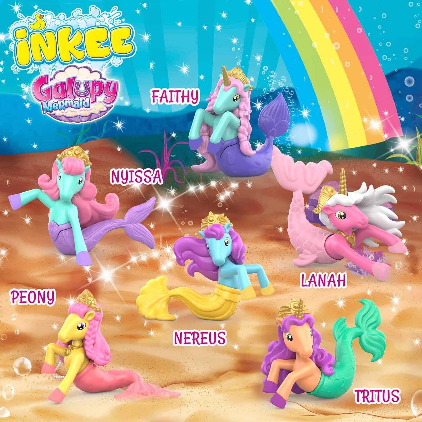 INKEE Surprise GALUPY MERMAID | Bomba do Kąpieli Jednorożca z Niespodzianką, Kule do Kąpieli dla Dzieci w Kształcie Muszli z Figurkami Syreny i Aromatem Waty Cukrowej
